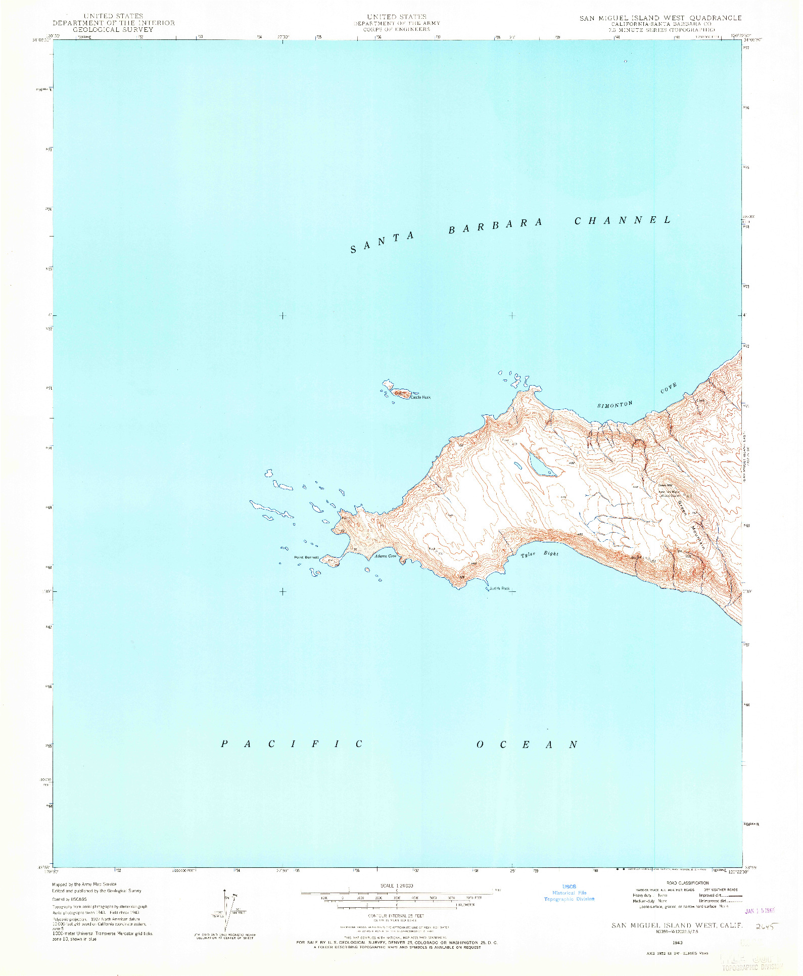 USGS 1:24000-SCALE QUADRANGLE FOR SAN MIGUEL ISLAND WEST, CA 1943