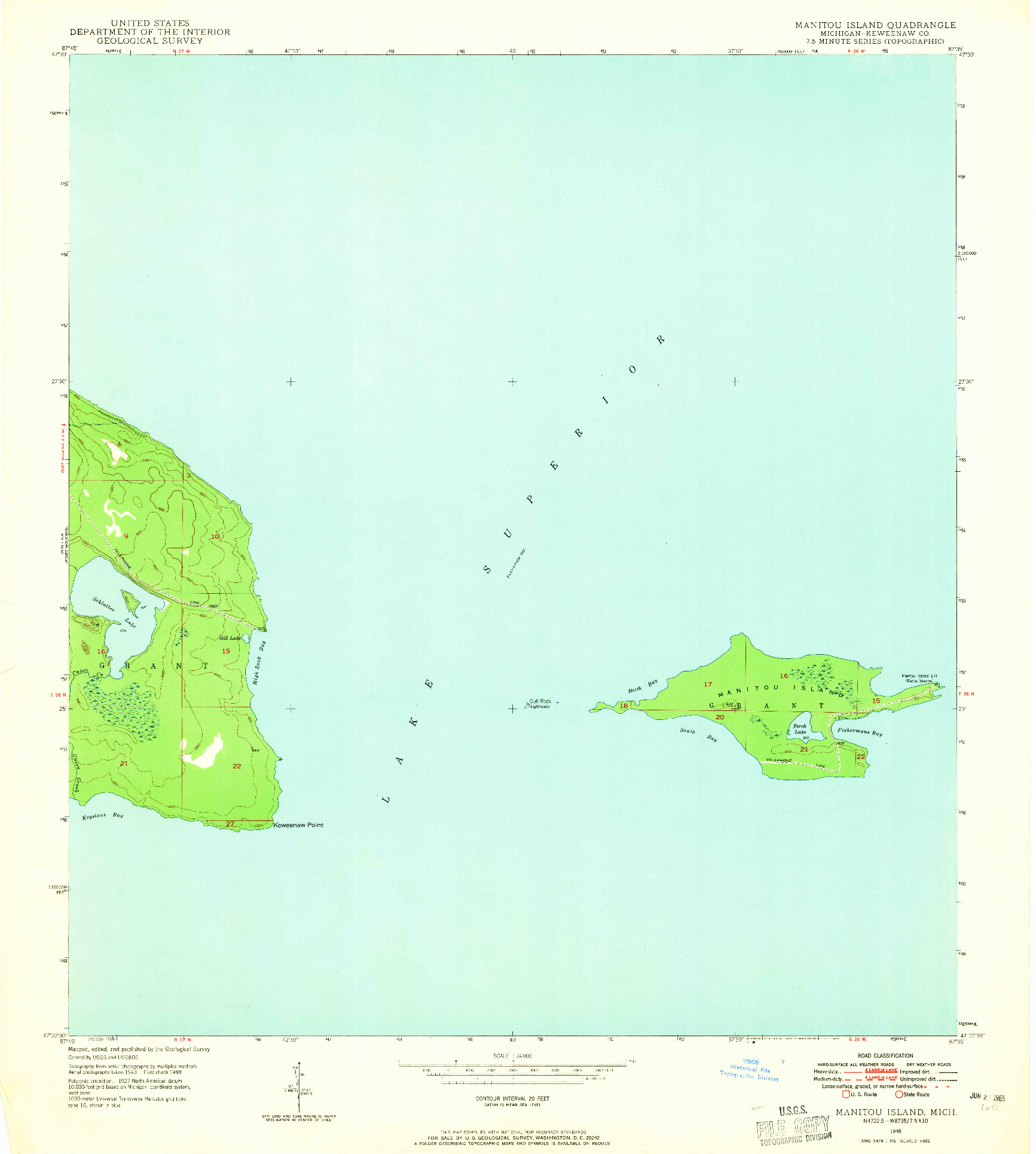 USGS 1:24000-SCALE QUADRANGLE FOR MANITOU ISLAND, MI 1948