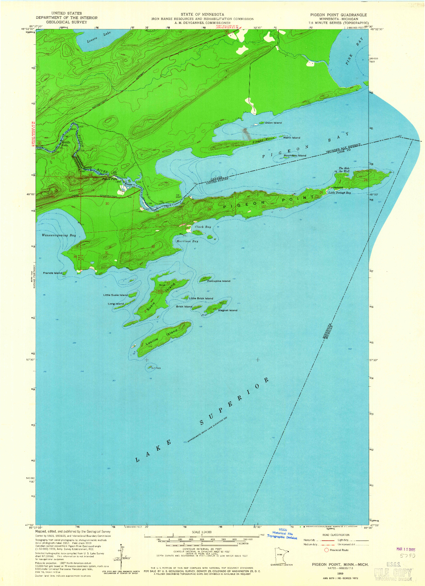USGS 1:24000-SCALE QUADRANGLE FOR PIGEON POINT, MN 1959