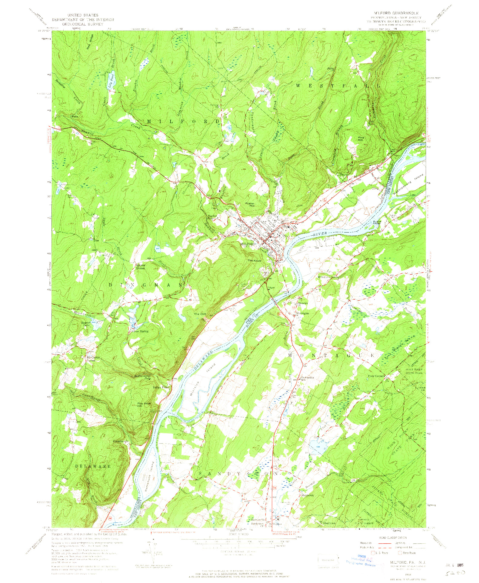 USGS 1:24000-SCALE QUADRANGLE FOR MILFORD, PA 1958