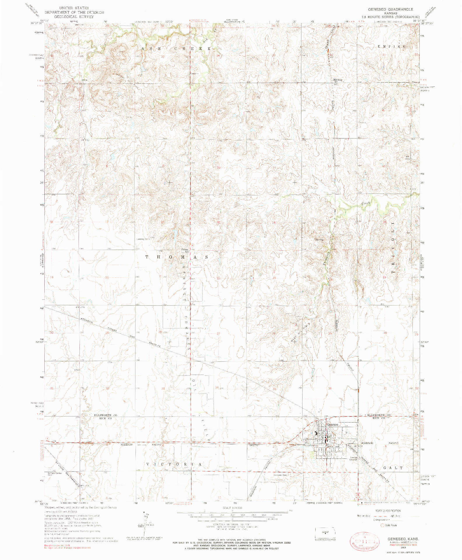 USGS 1:24000-SCALE QUADRANGLE FOR GENESEO, KS 1964