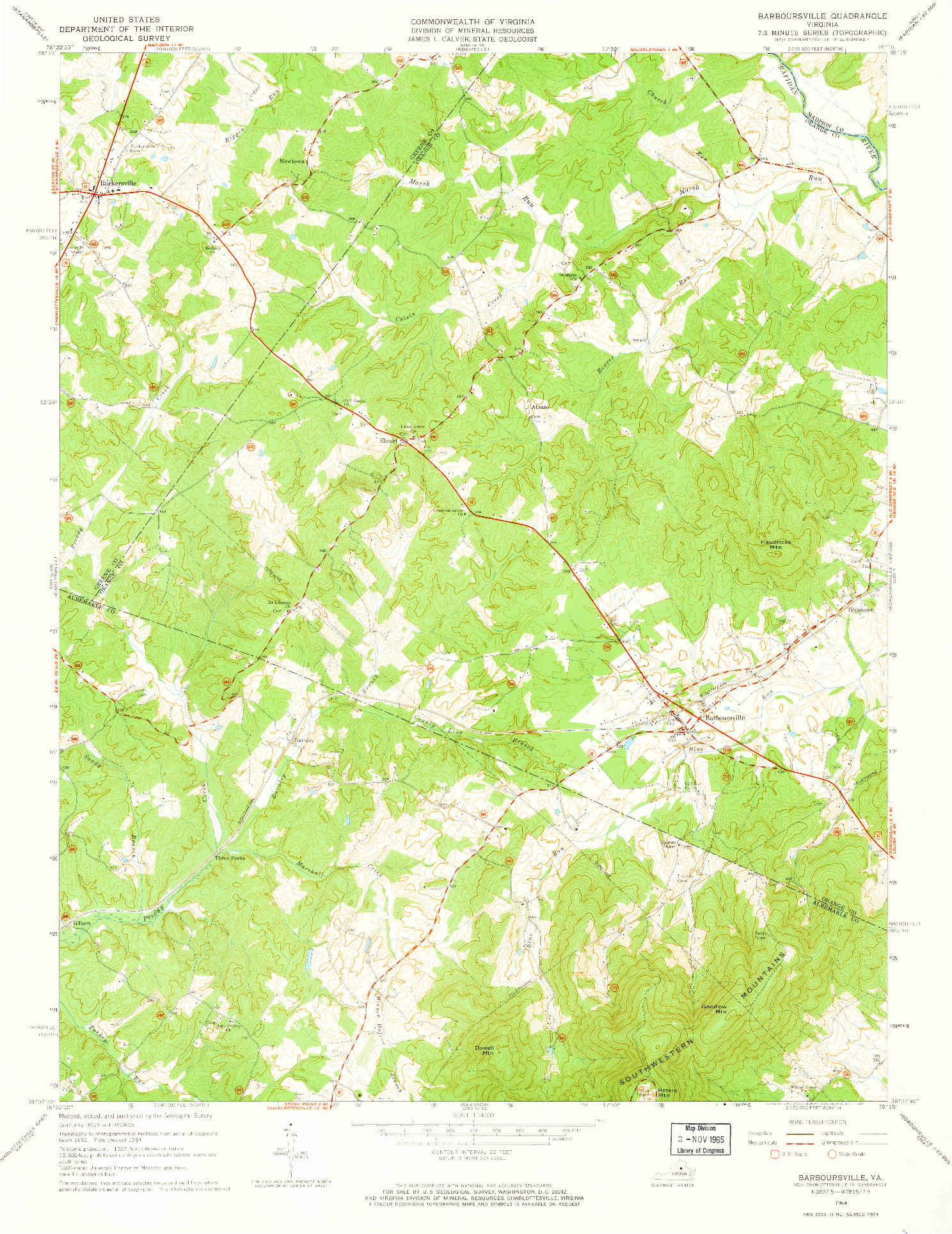 USGS 1:24000-SCALE QUADRANGLE FOR BARBOURSVILLE, VA 1964