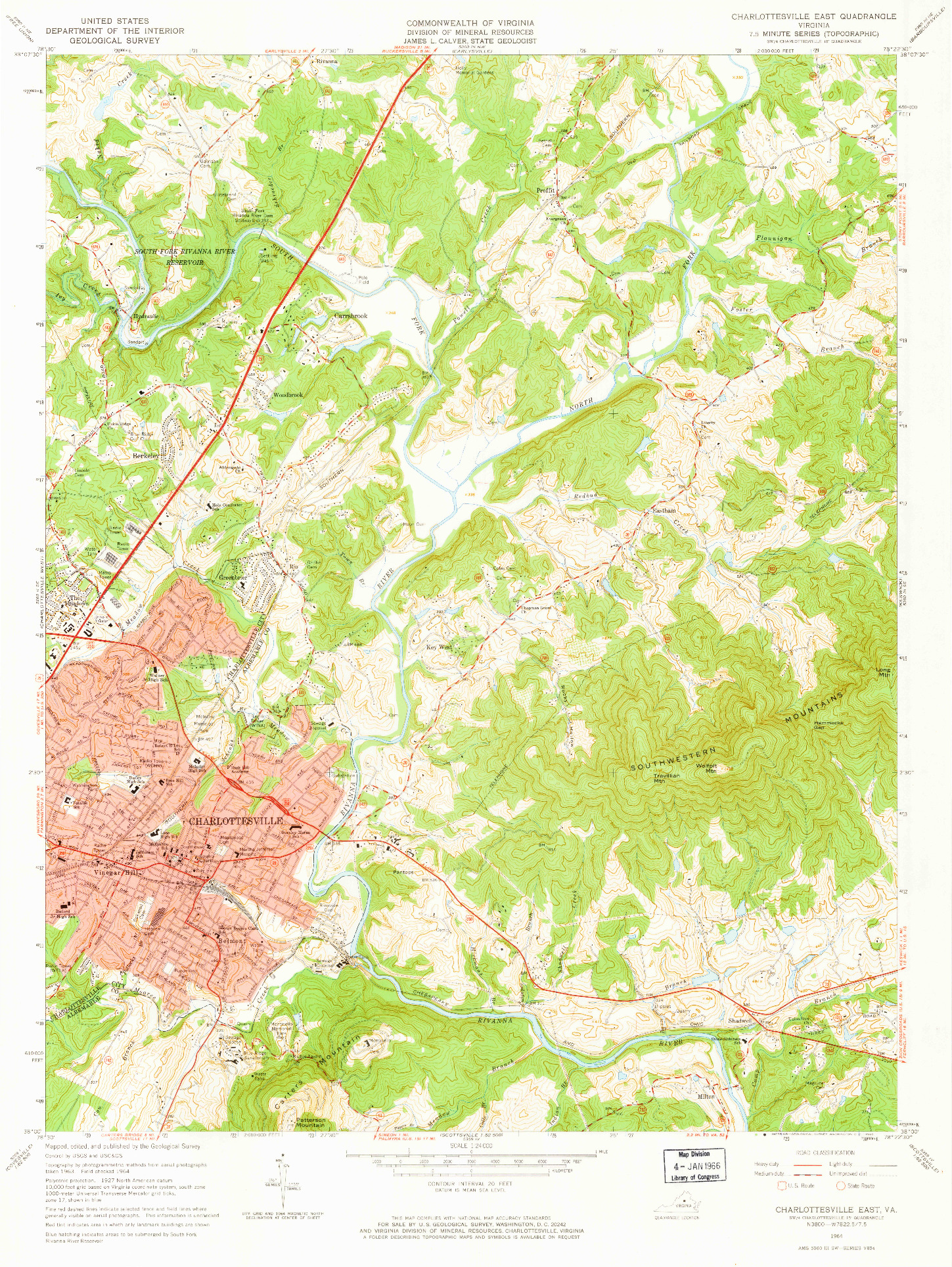 USGS 1:24000-SCALE QUADRANGLE FOR CHARLOTTESVILLE EAST, VA 1964