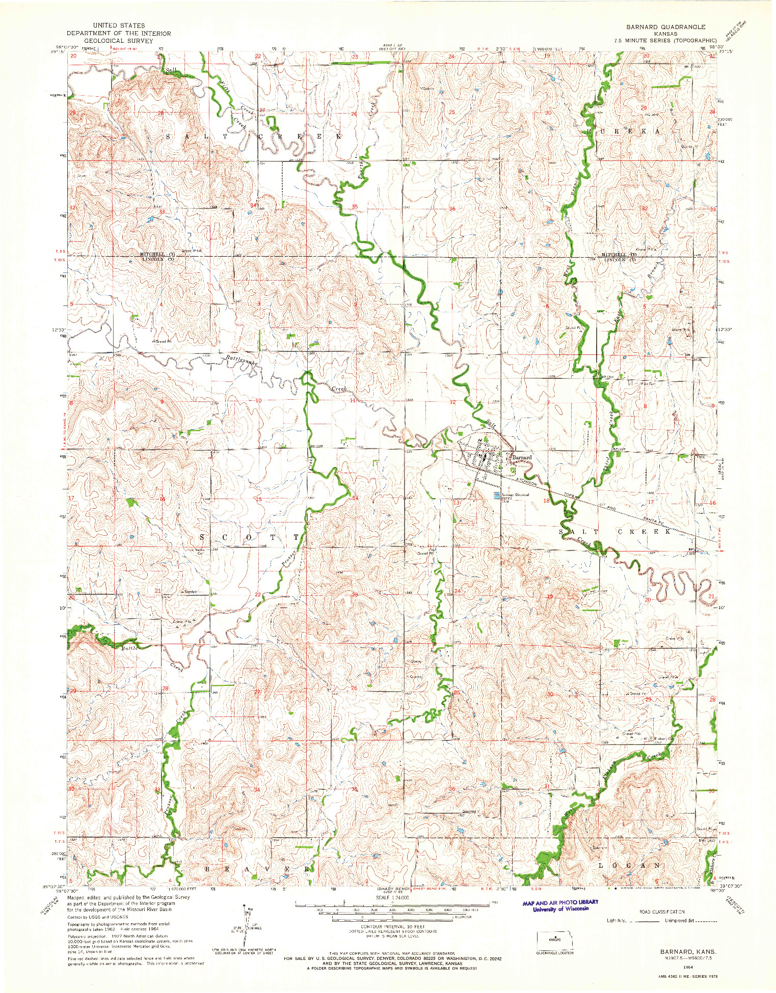 USGS 1:24000-SCALE QUADRANGLE FOR BARNARD, KS 1964