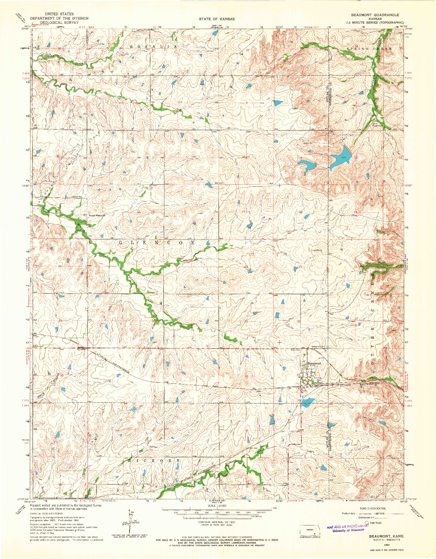 USGS 1:24000-SCALE QUADRANGLE FOR BEAUMONT, KS 1964