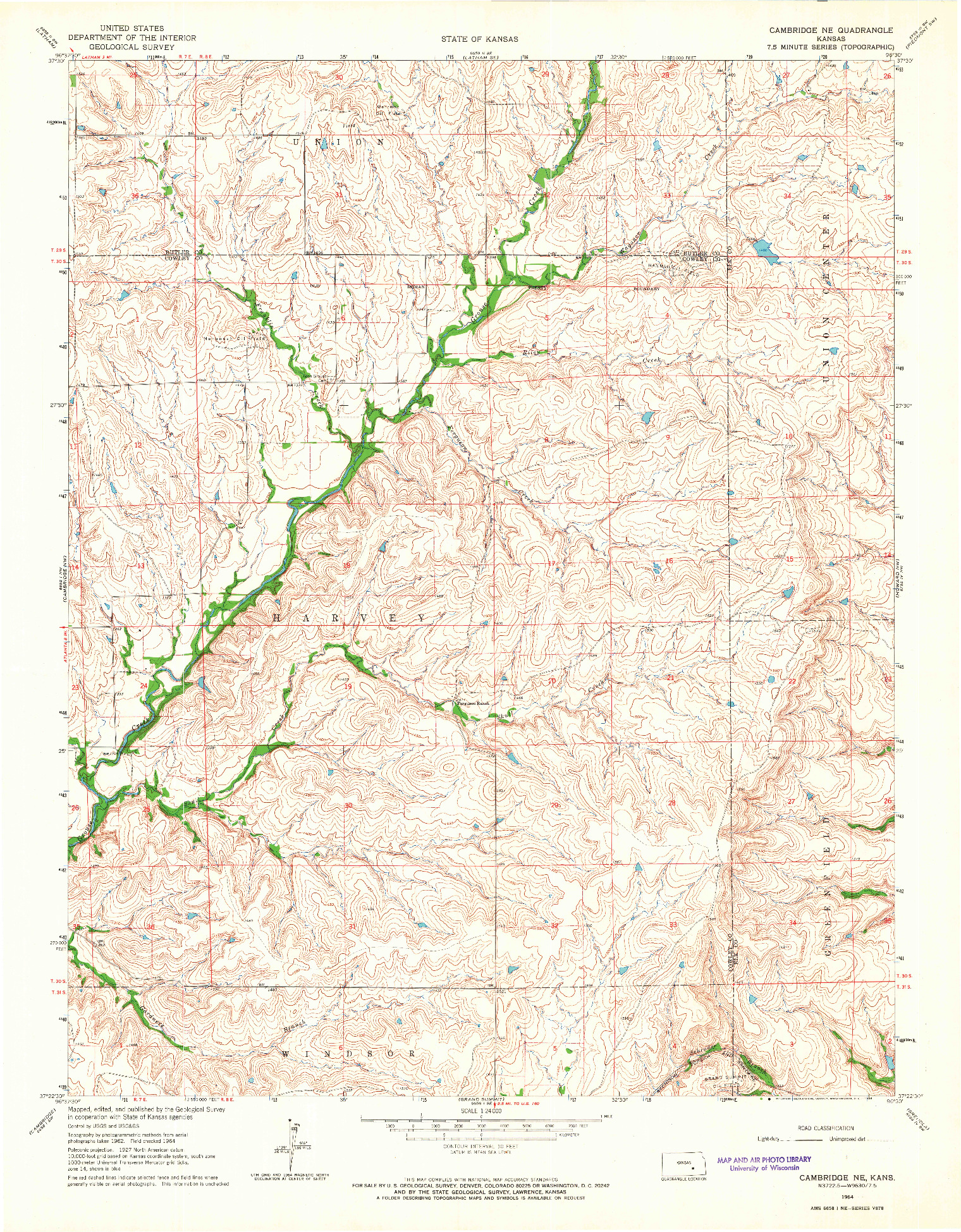 USGS 1:24000-SCALE QUADRANGLE FOR CAMBRIDGE NE, KS 1964