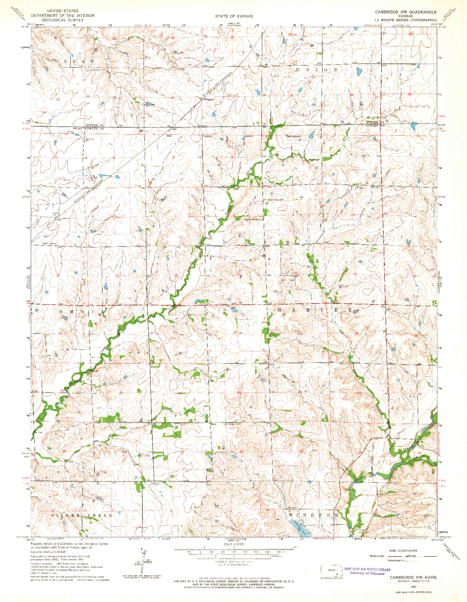 USGS 1:24000-SCALE QUADRANGLE FOR CAMBRIDGE NW, KS 1964