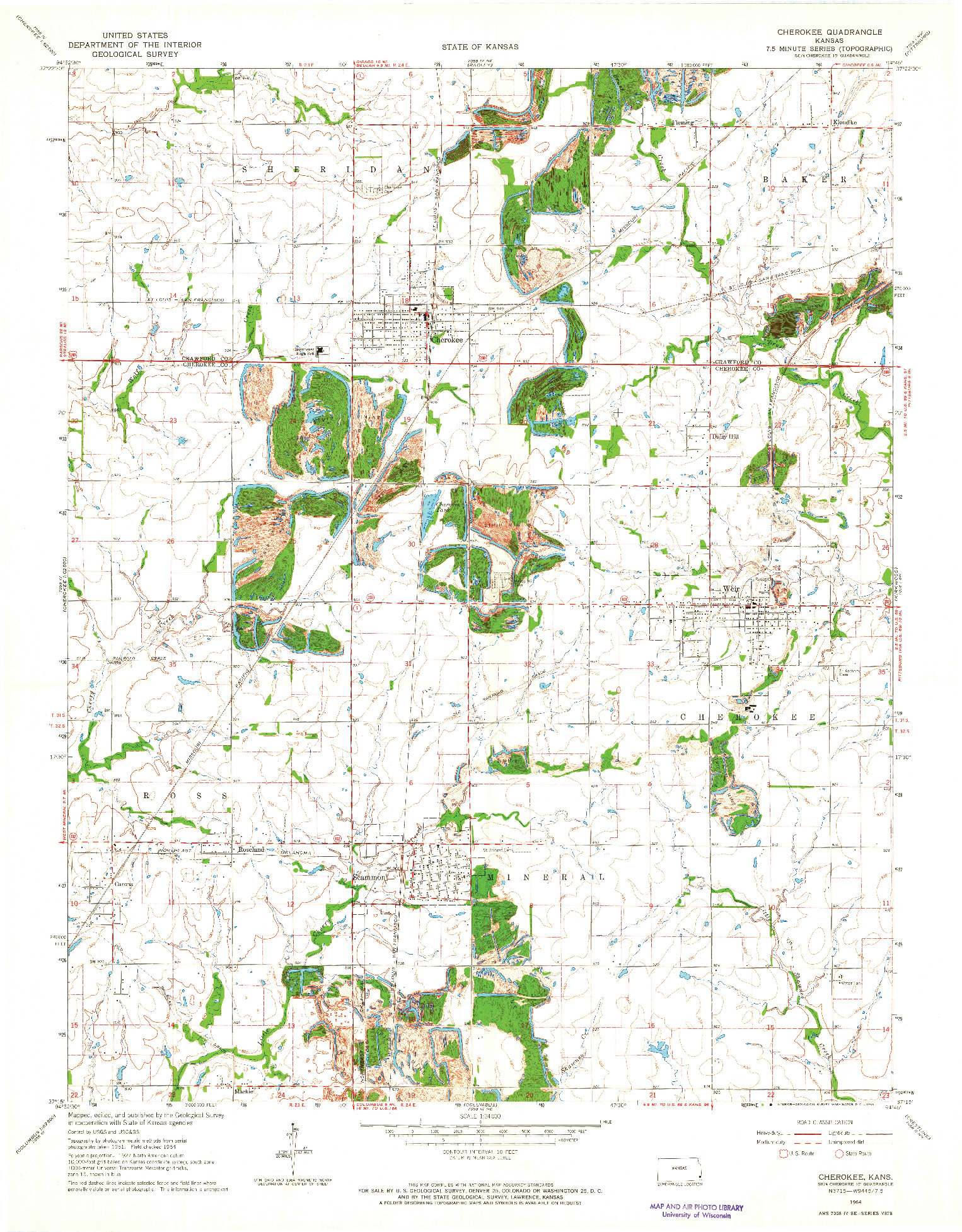 USGS 1:24000-SCALE QUADRANGLE FOR CHEROKEE, KS 1964