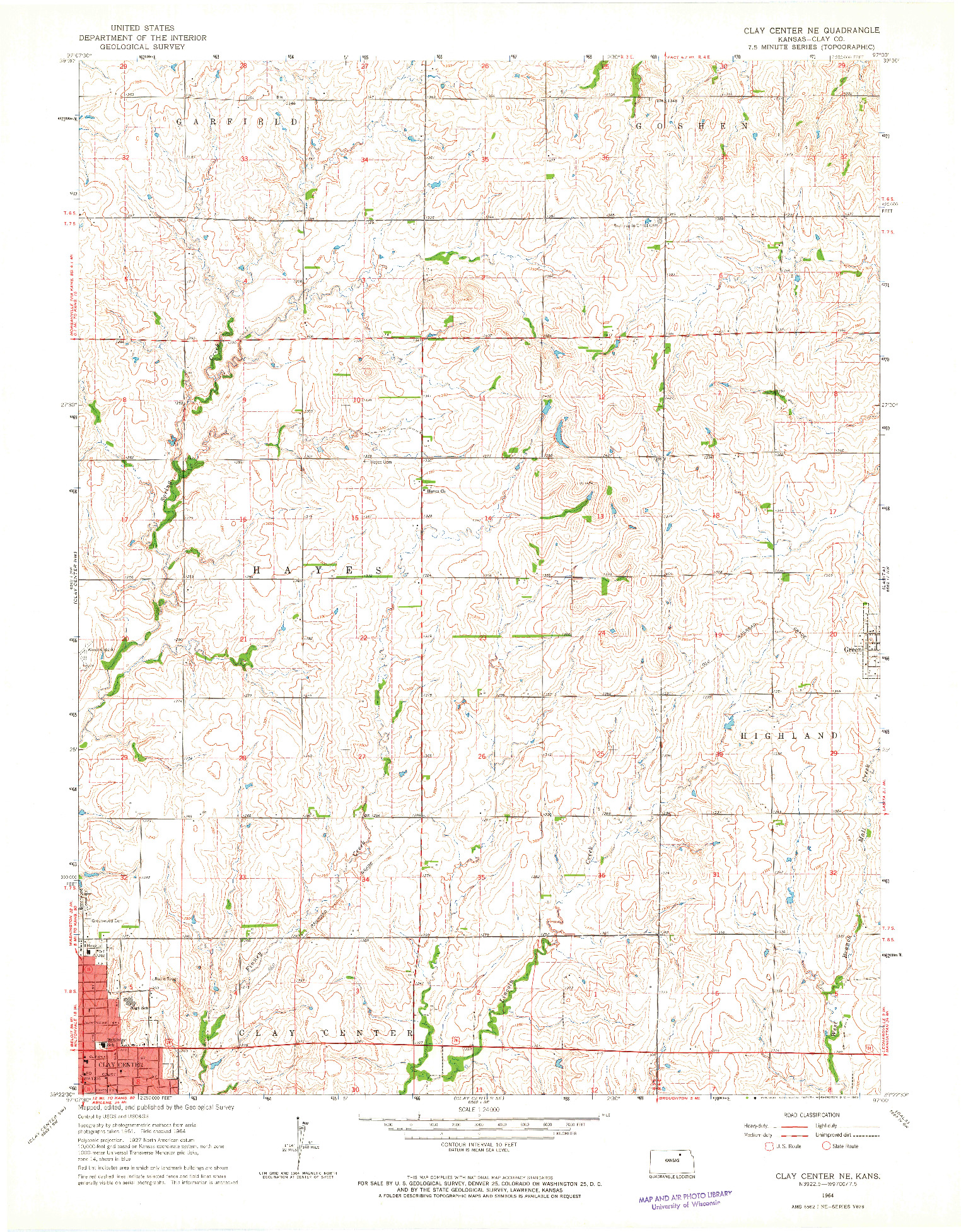 USGS 1:24000-SCALE QUADRANGLE FOR CLAY CENTER NE, KS 1964