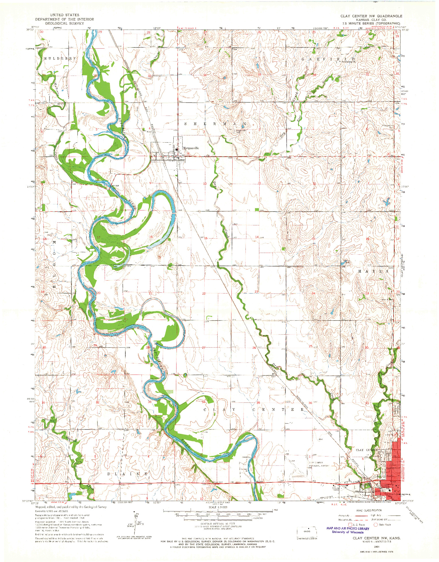 USGS 1:24000-SCALE QUADRANGLE FOR CLAY CENTER NW, KS 1964