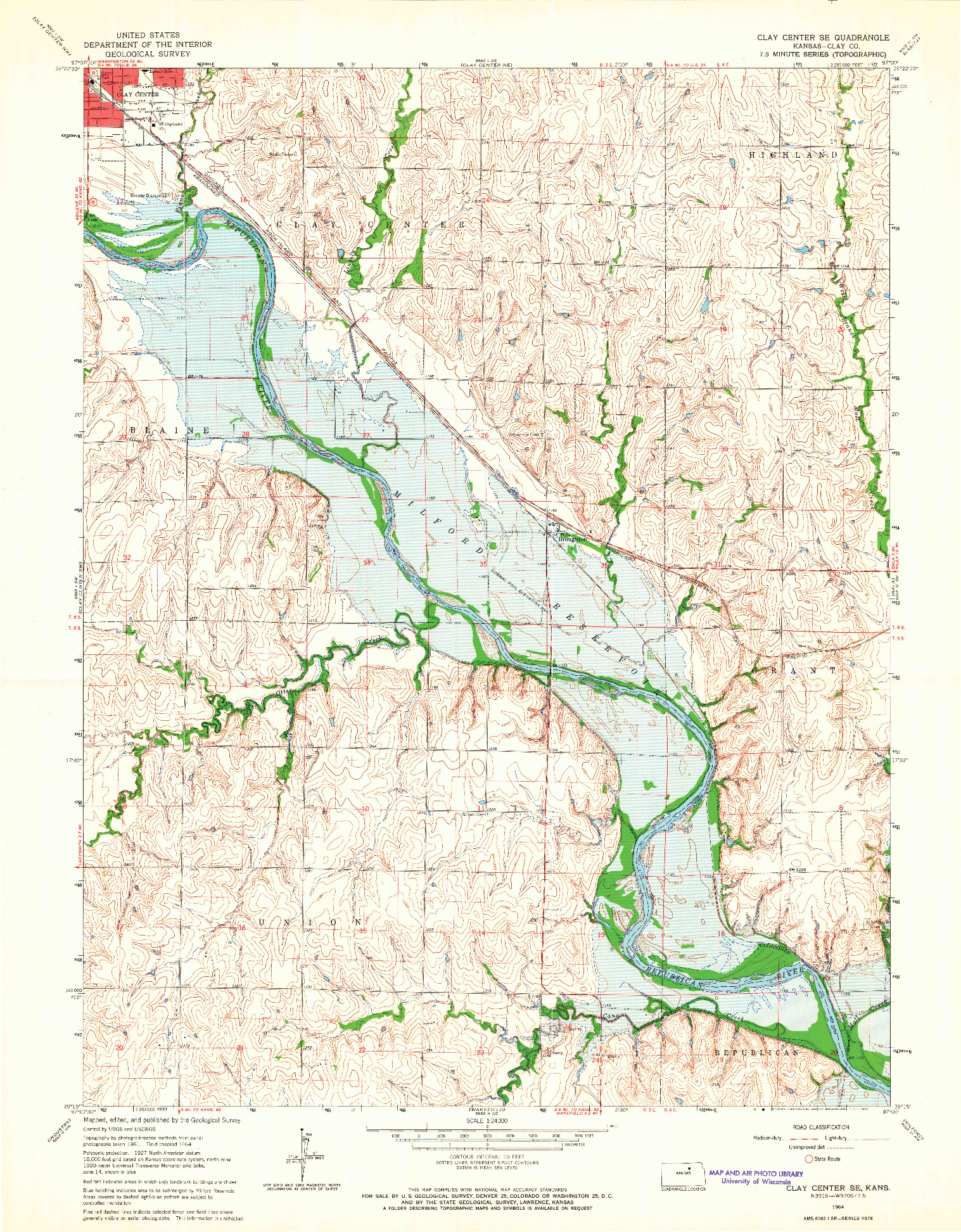 USGS 1:24000-SCALE QUADRANGLE FOR CLAY CENTER SE, KS 1964