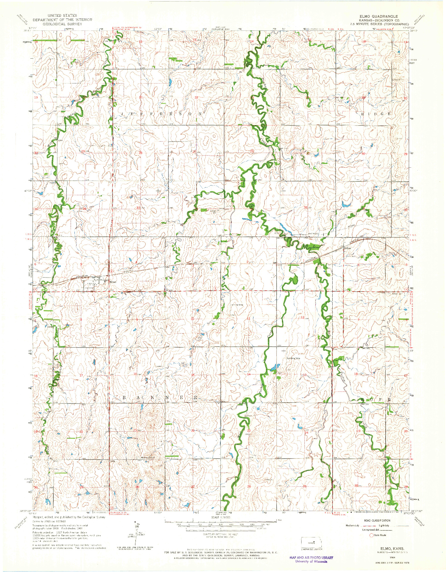 USGS 1:24000-SCALE QUADRANGLE FOR ELMO, KS 1964