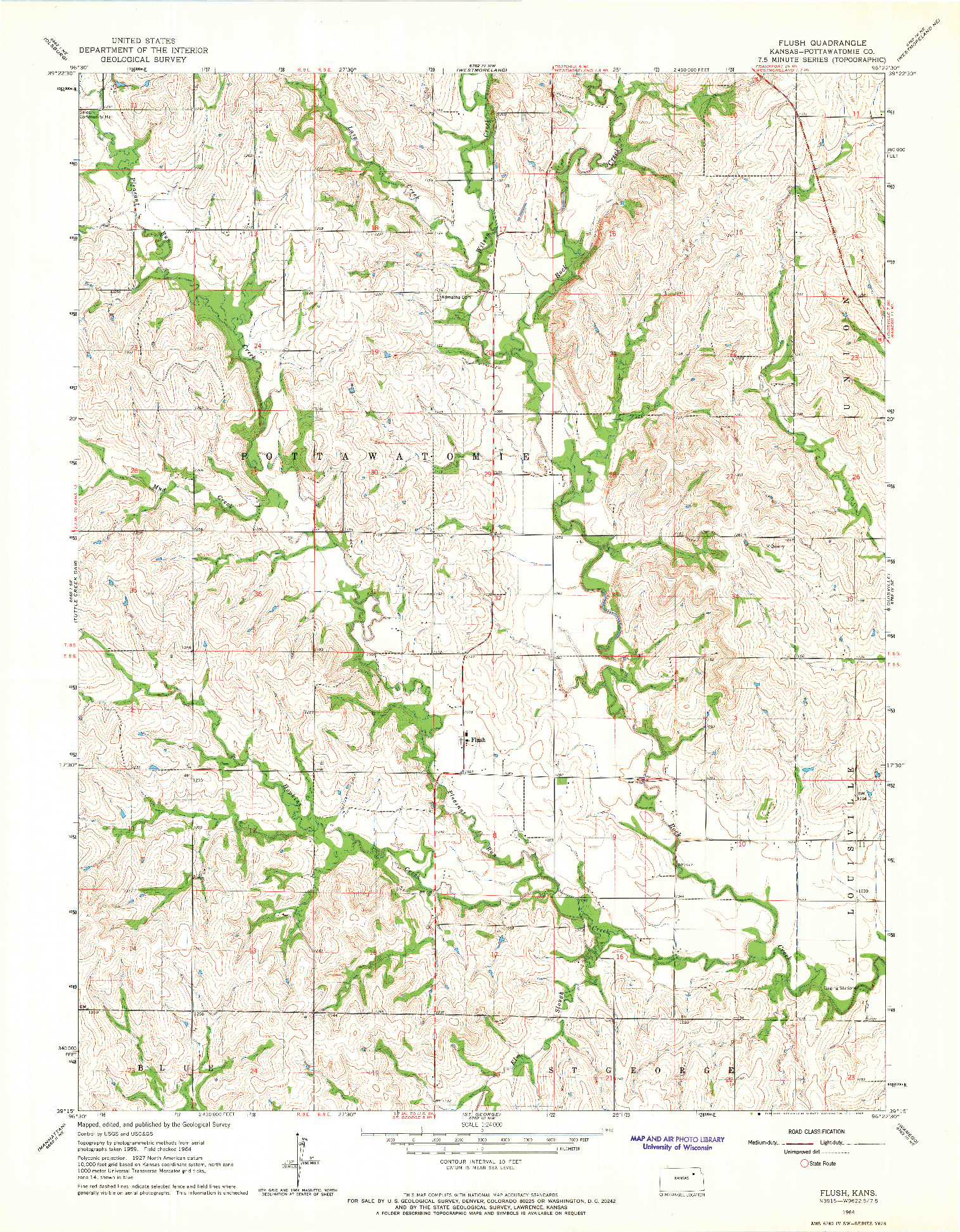 USGS 1:24000-SCALE QUADRANGLE FOR FLUSH, KS 1964