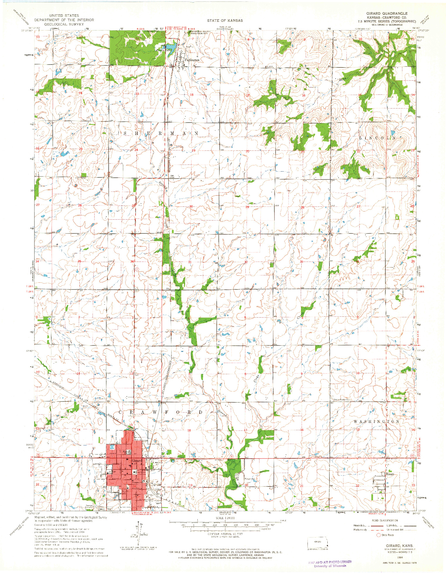 USGS 1:24000-SCALE QUADRANGLE FOR GIRARD, KS 1964