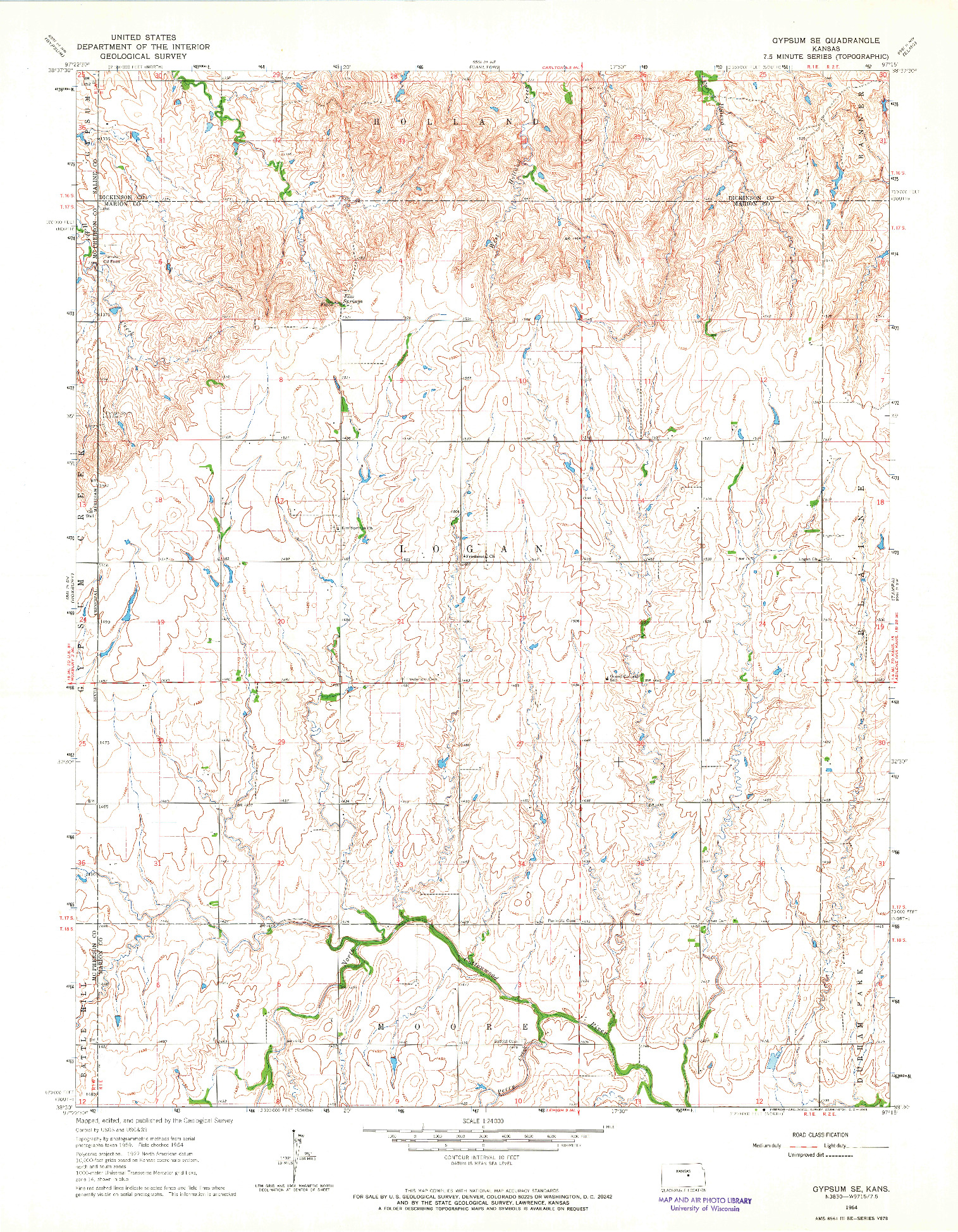 USGS 1:24000-SCALE QUADRANGLE FOR GYPSUM SE, KS 1964