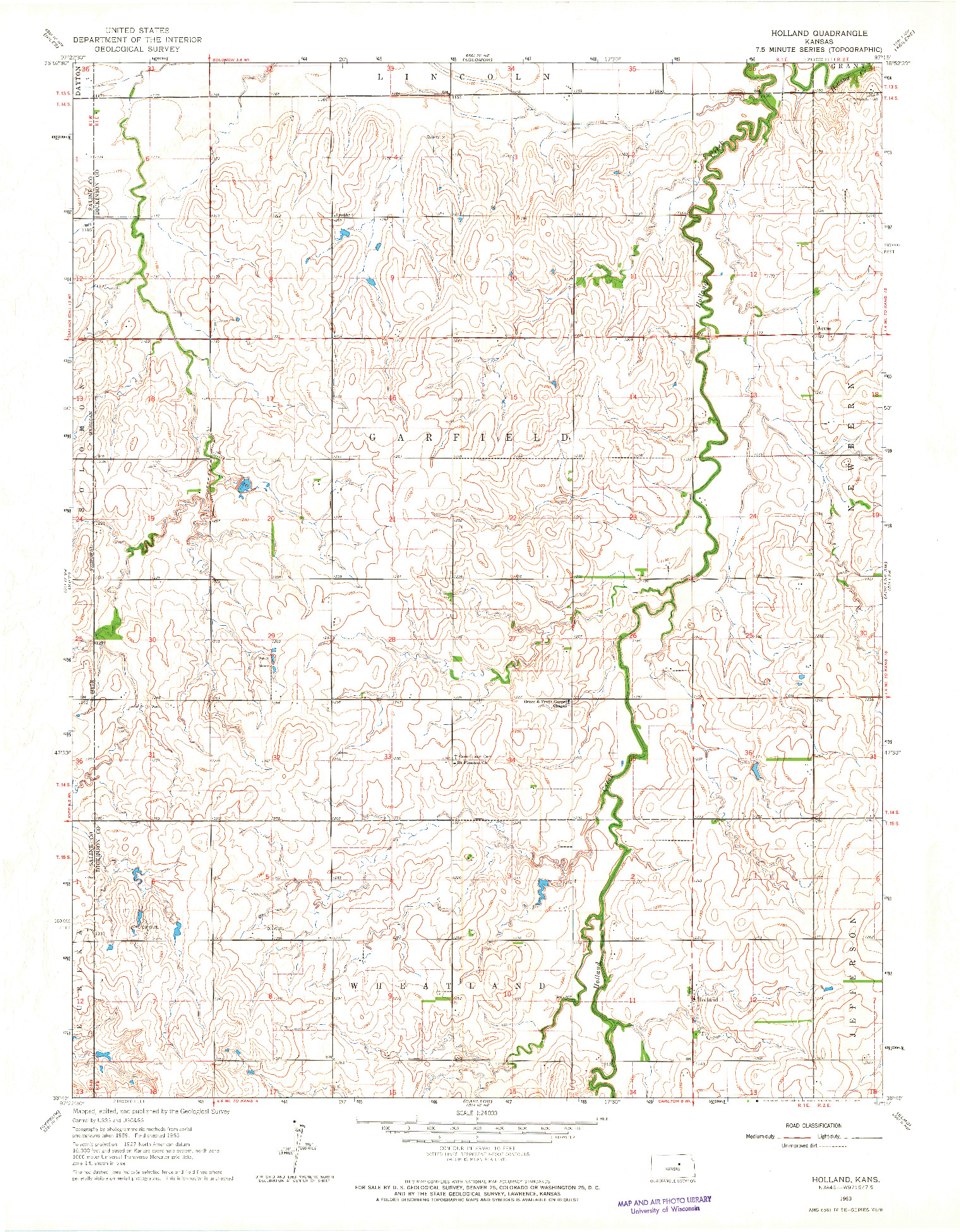 USGS 1:24000-SCALE QUADRANGLE FOR HOLLAND, KS 1963