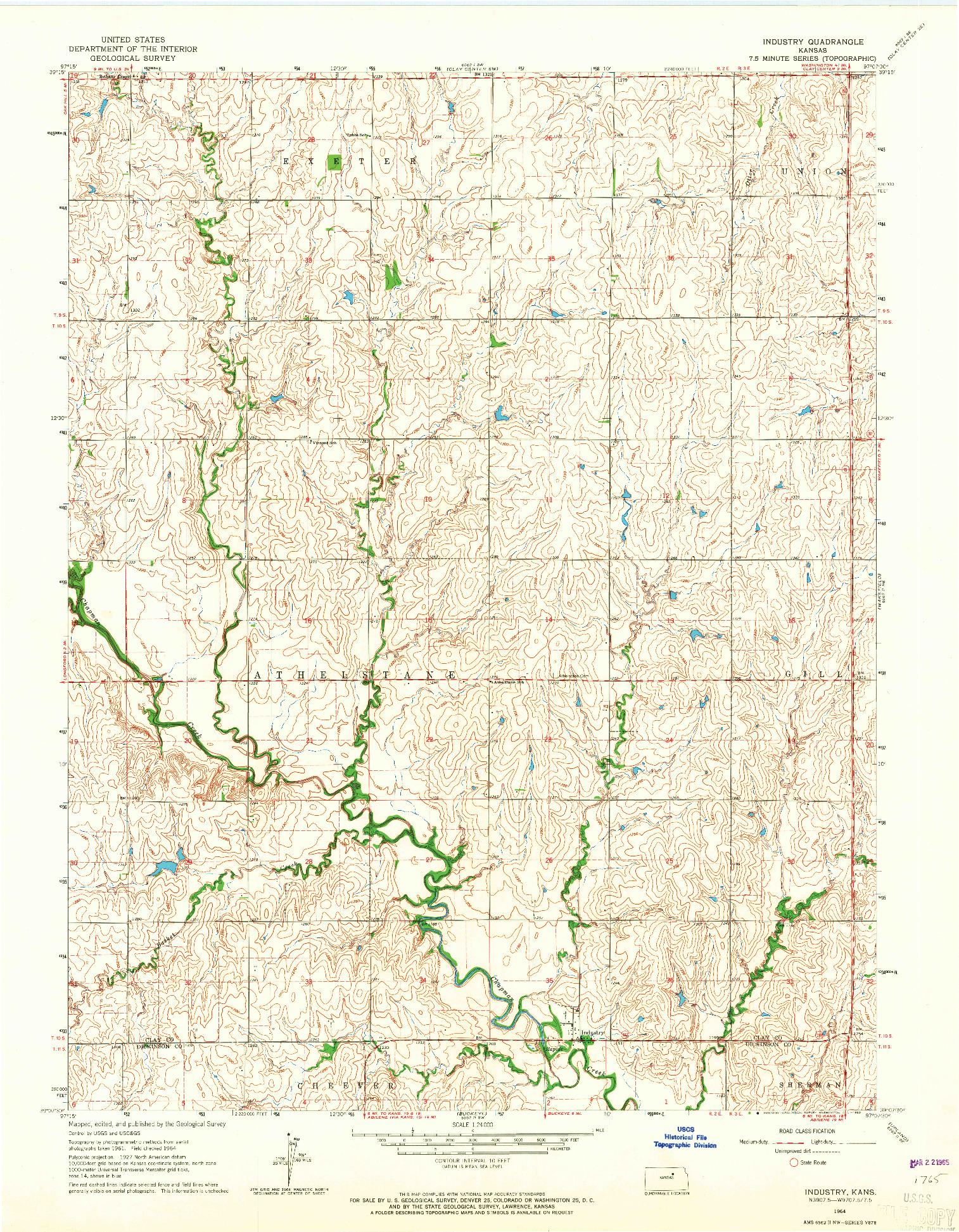 USGS 1:24000-SCALE QUADRANGLE FOR INDUSTRY, KS 1964