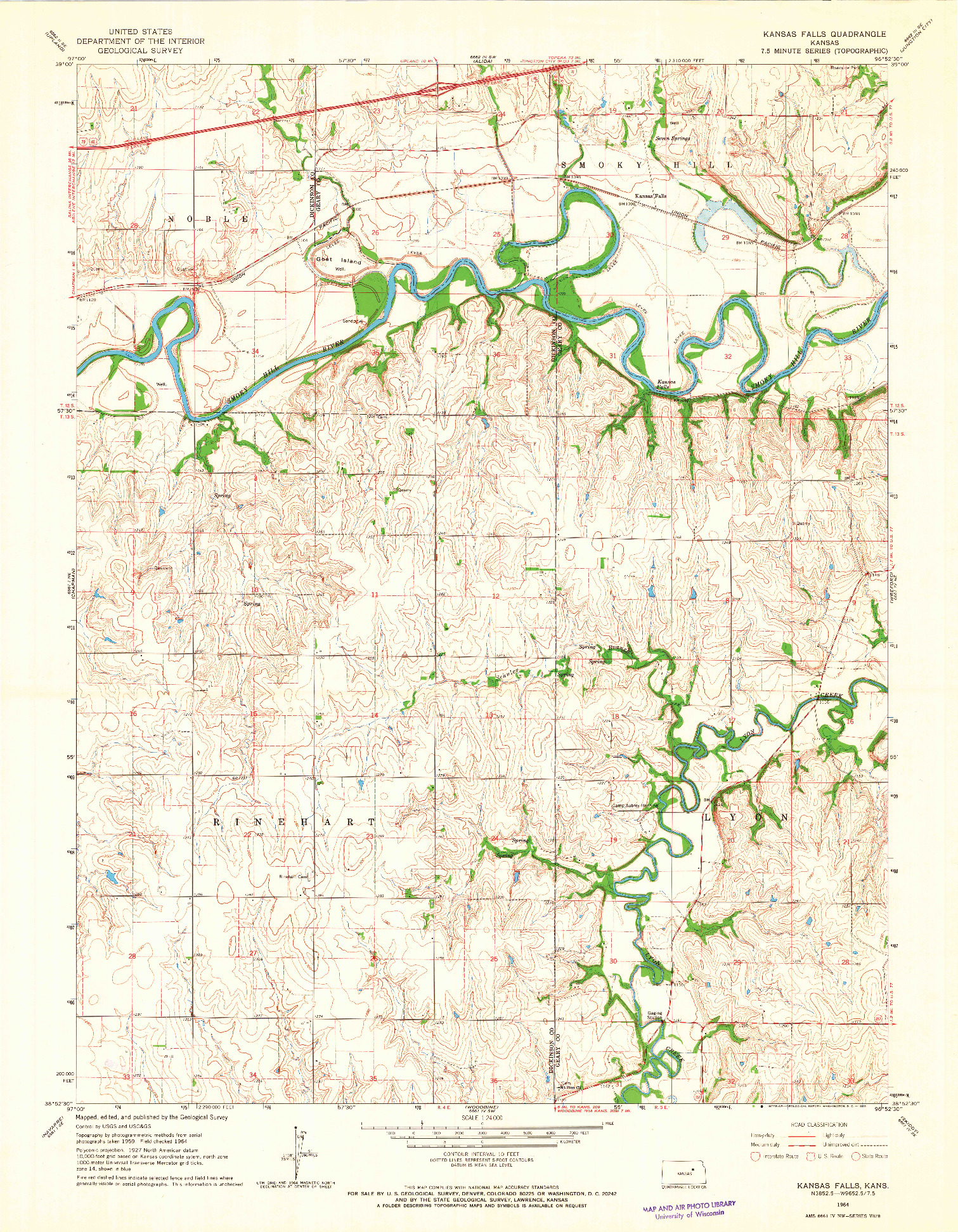 USGS 1:24000-SCALE QUADRANGLE FOR KANSAS FALLS, KS 1964