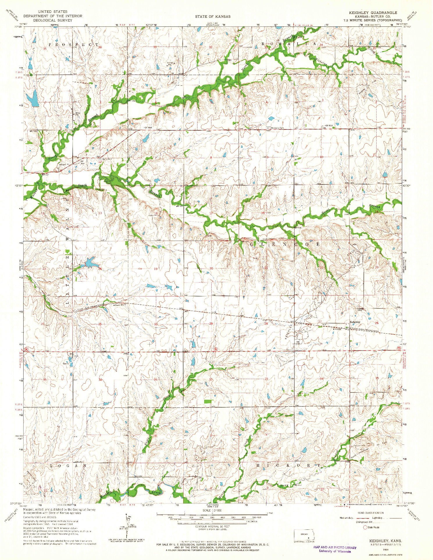 USGS 1:24000-SCALE QUADRANGLE FOR KEIGHLEY, KS 1964