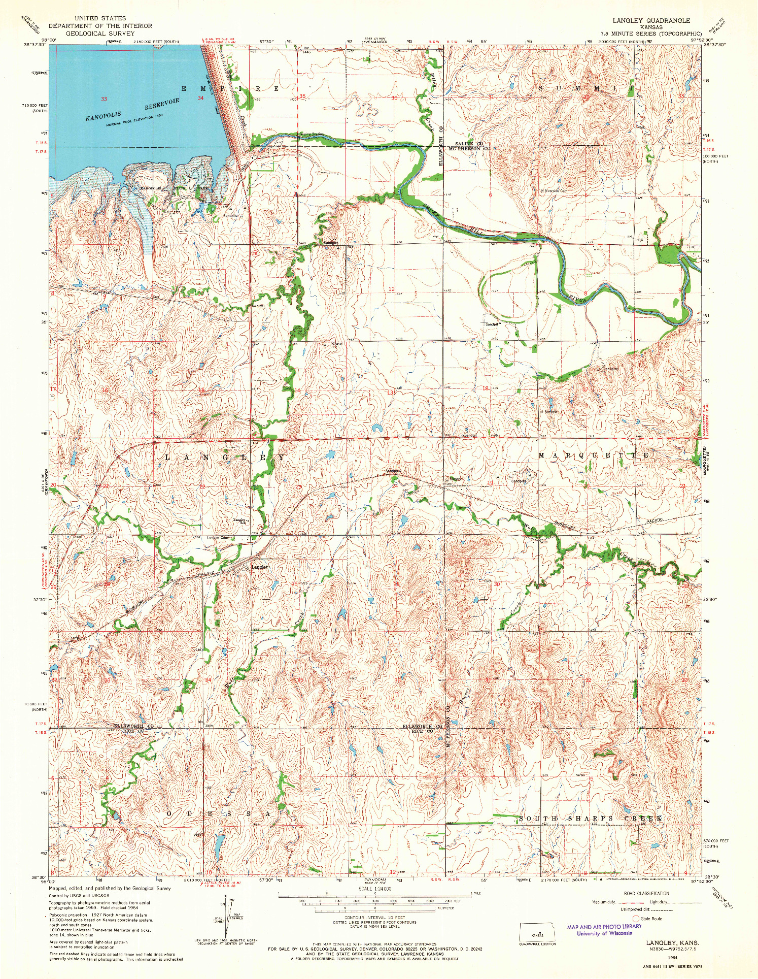 USGS 1:24000-SCALE QUADRANGLE FOR LANGLEY, KS 1964