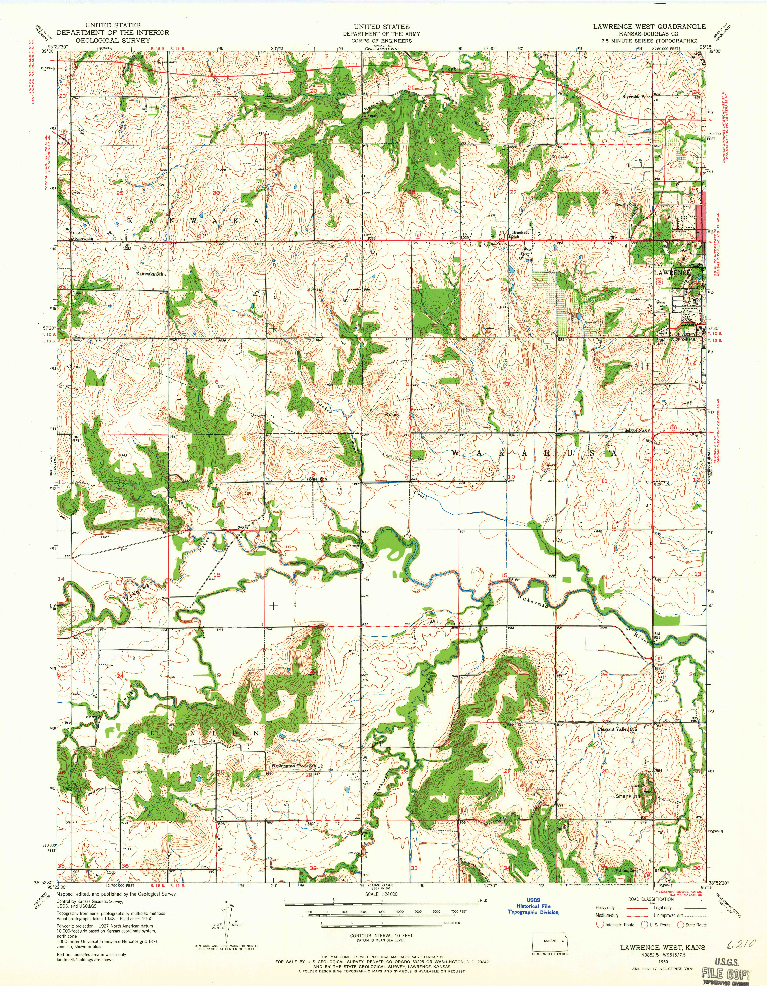 USGS 1:24000-SCALE QUADRANGLE FOR LAWRENCE WEST, KS 1950