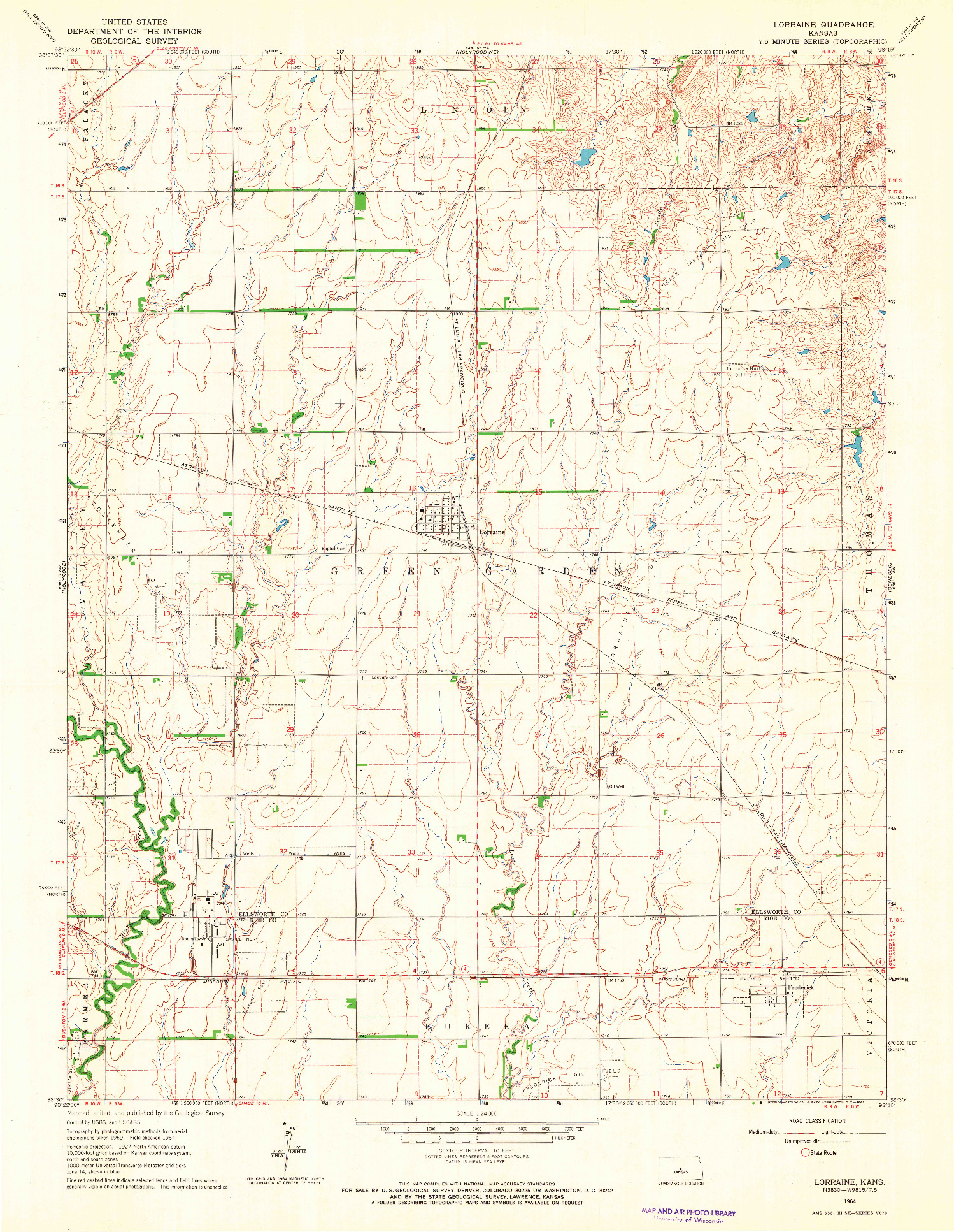 USGS 1:24000-SCALE QUADRANGLE FOR LORRAINE, KS 1964