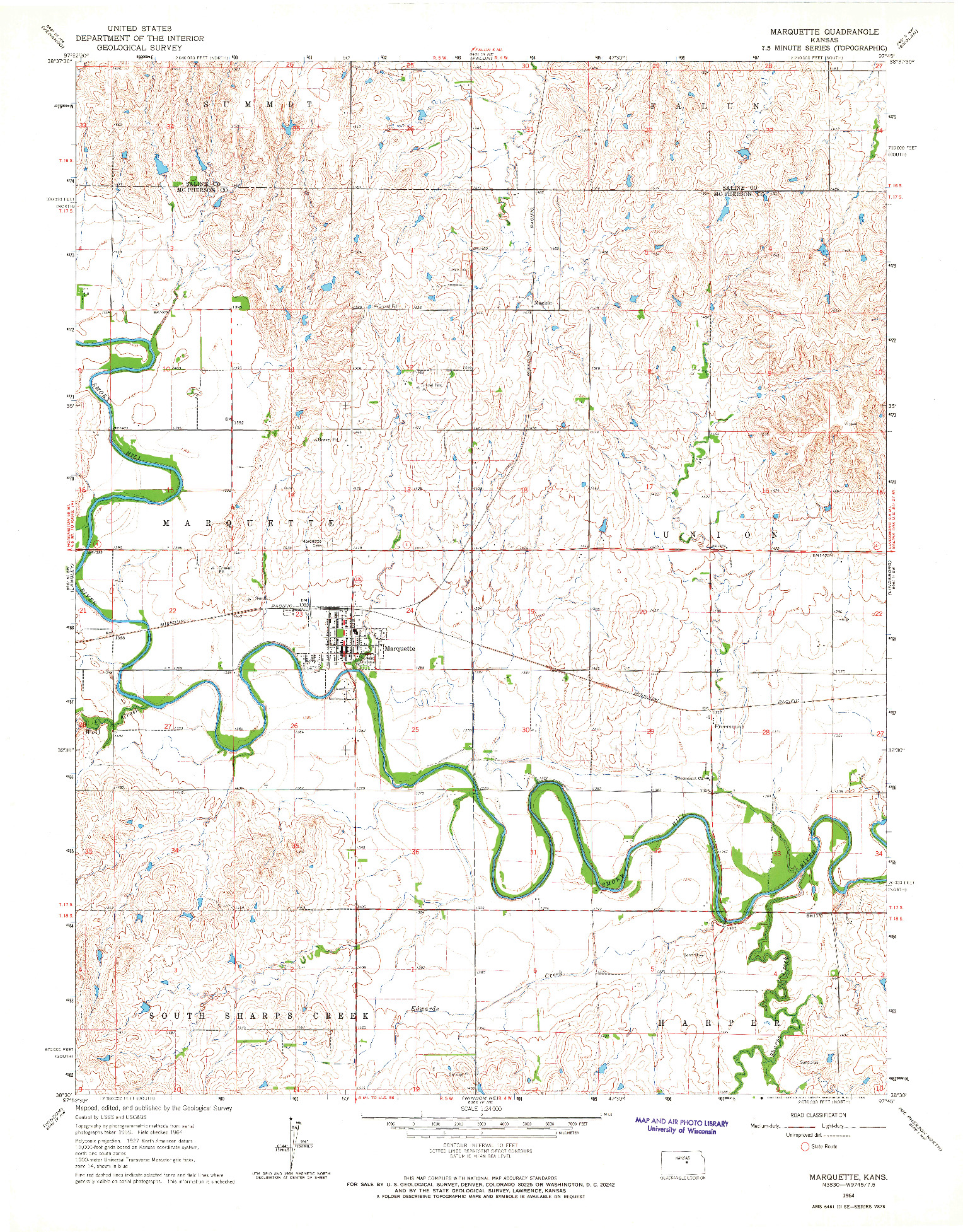 USGS 1:24000-SCALE QUADRANGLE FOR MARQUETTE, KS 1964