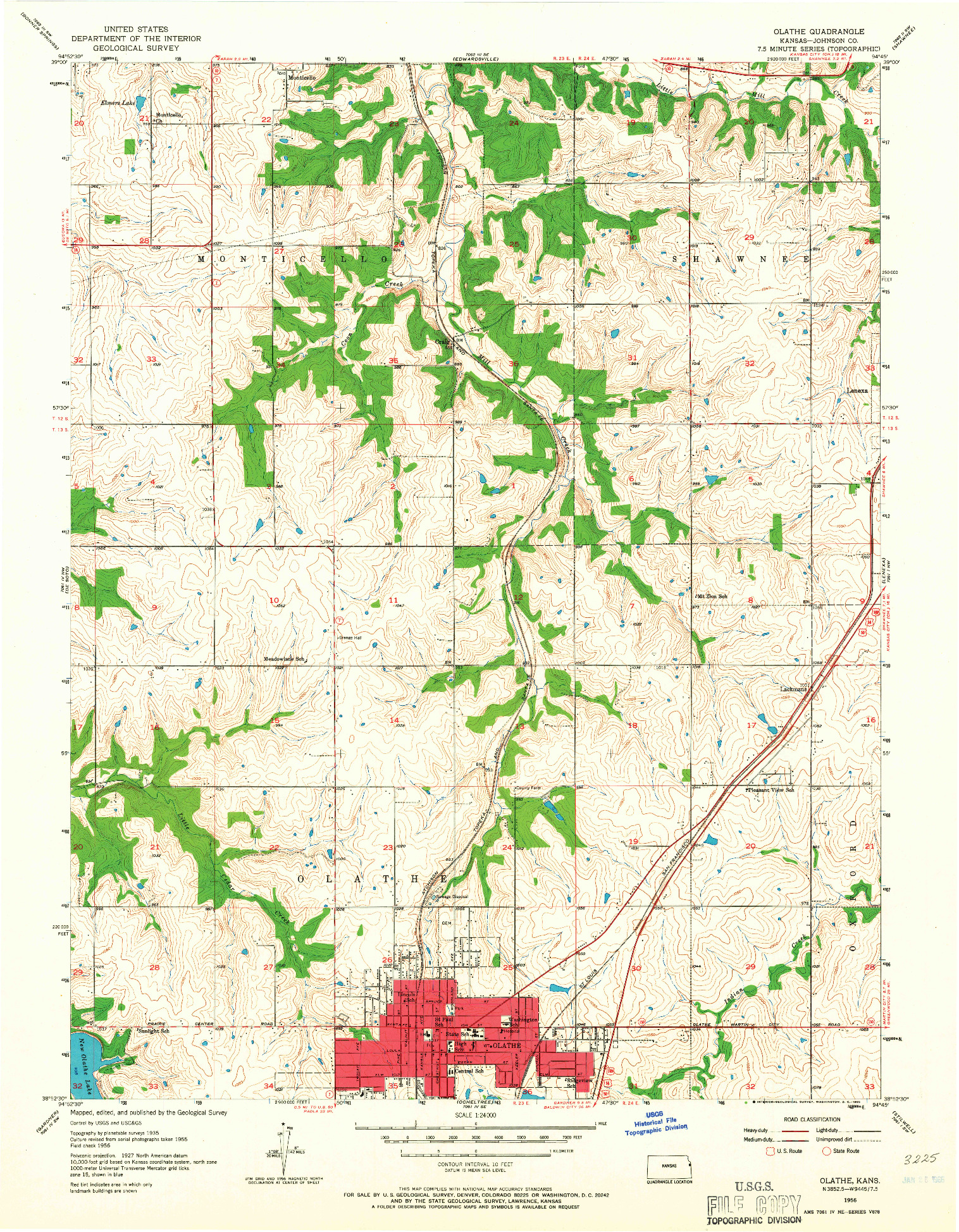 USGS 1:24000-SCALE QUADRANGLE FOR OLATHE, KS 1956
