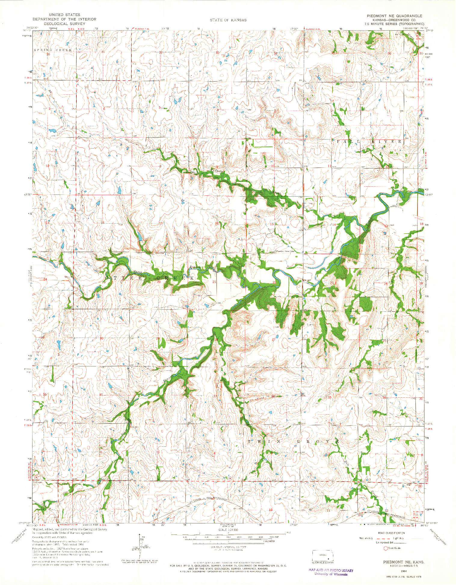 USGS 1:24000-SCALE QUADRANGLE FOR PIEDMONT NE, KS 1964