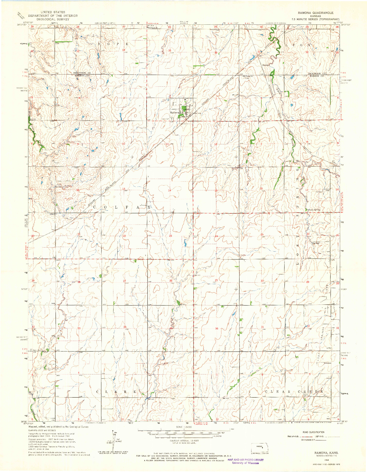 USGS 1:24000-SCALE QUADRANGLE FOR RAMONA, KS 1964