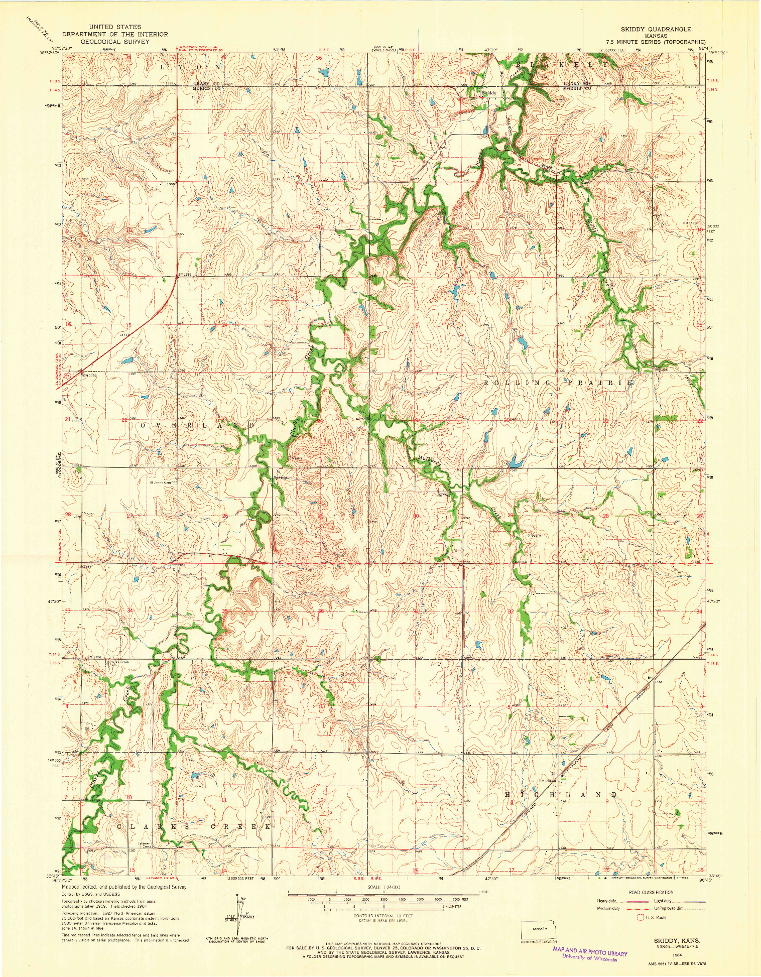 USGS 1:24000-SCALE QUADRANGLE FOR SKIDDY, KS 1964