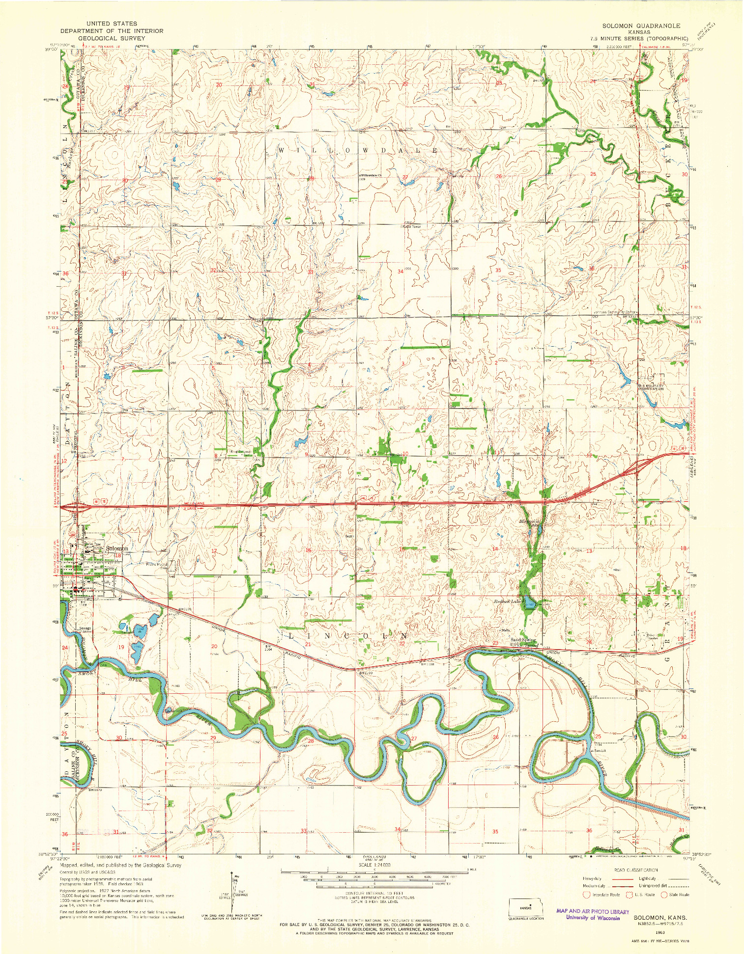 USGS 1:24000-SCALE QUADRANGLE FOR SOLOMON, KS 1963