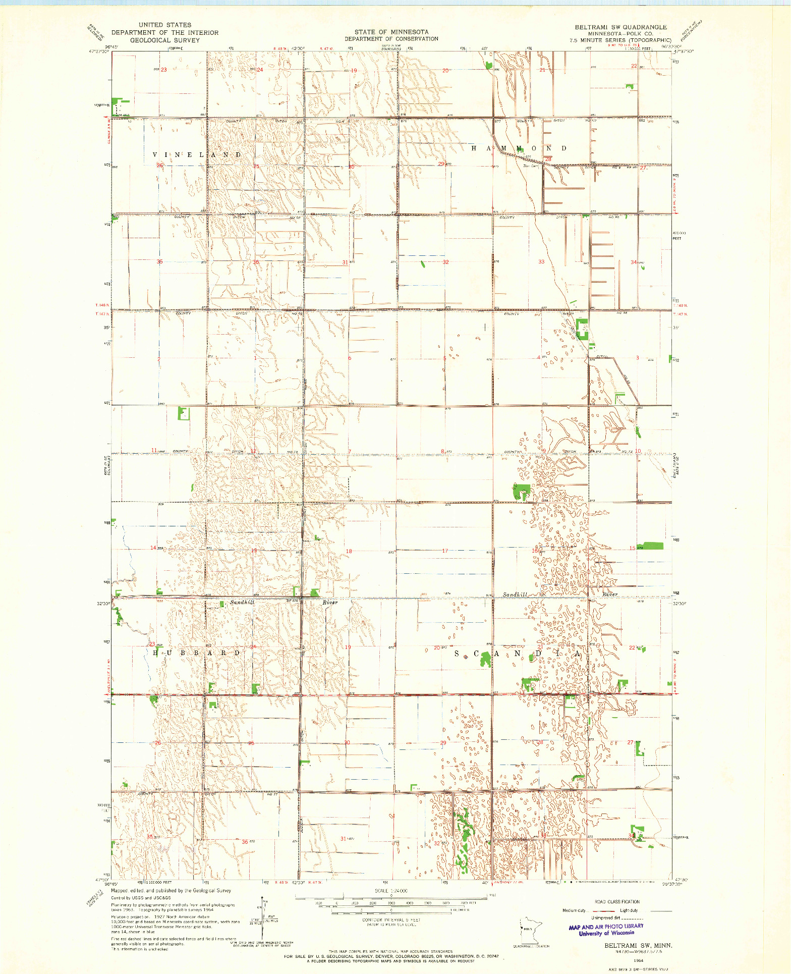 USGS 1:24000-SCALE QUADRANGLE FOR BELTRAMI SW, MN 1964