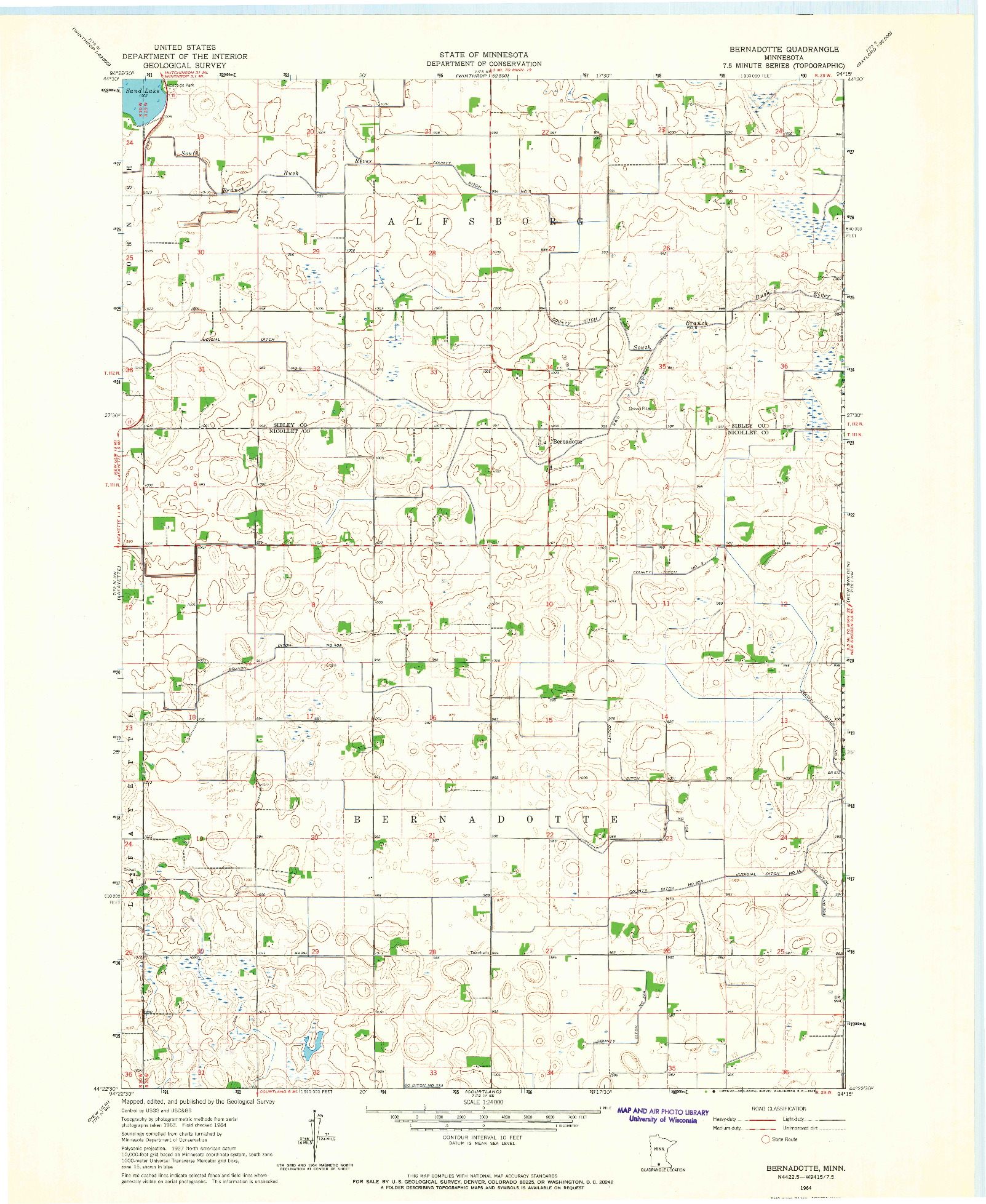 USGS 1:24000-SCALE QUADRANGLE FOR BERNADOTTE, MN 1964
