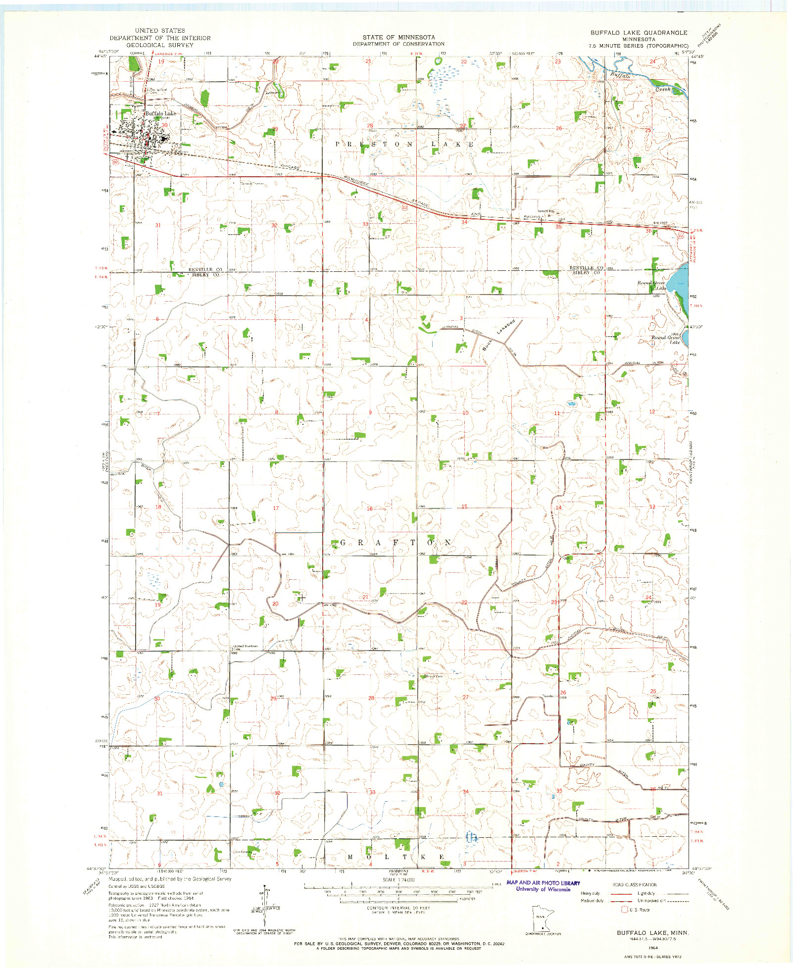 USGS 1:24000-SCALE QUADRANGLE FOR BUFFALO LAKE, MN 1964
