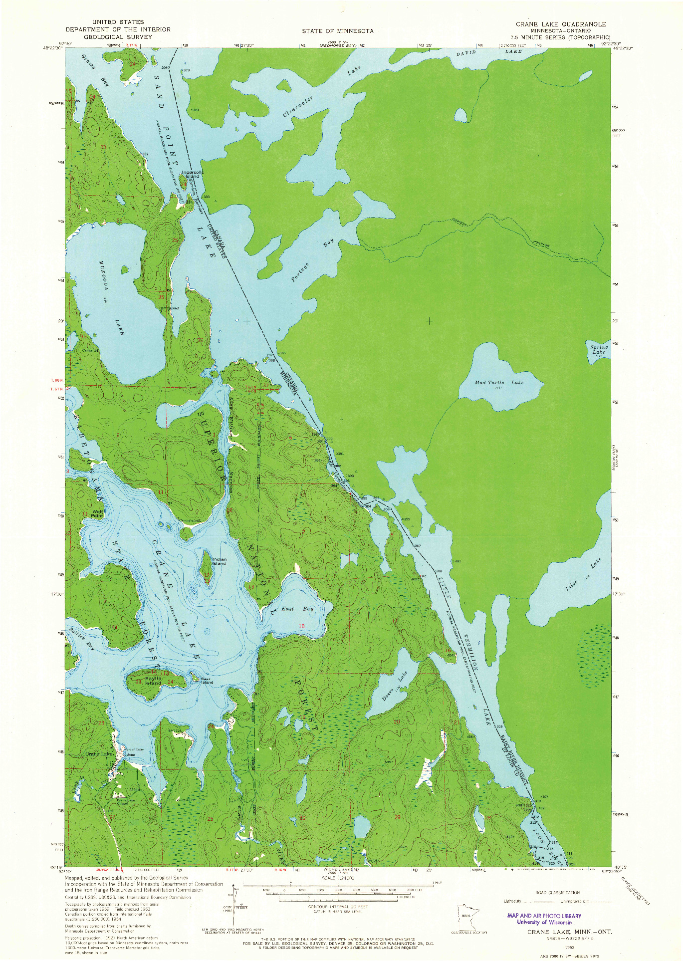 USGS 1:24000-SCALE QUADRANGLE FOR CRANE LAKE, MN 1963