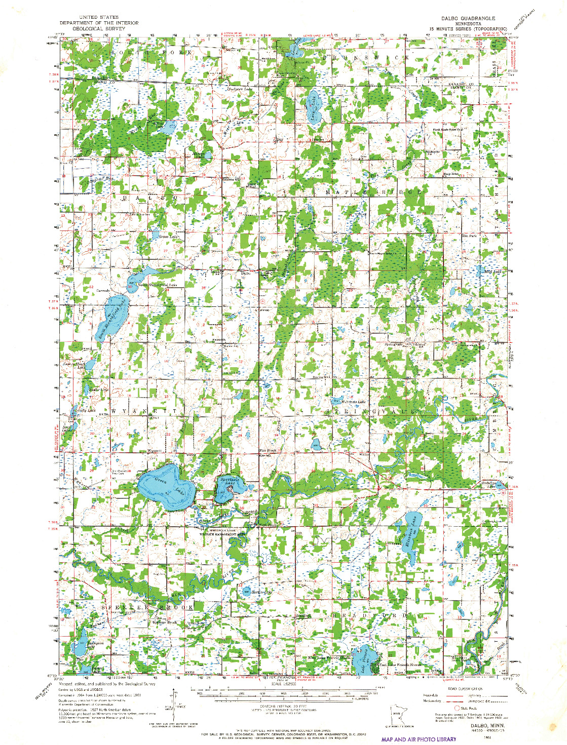 USGS 1:62500-SCALE QUADRANGLE FOR DALBO, MN 1961