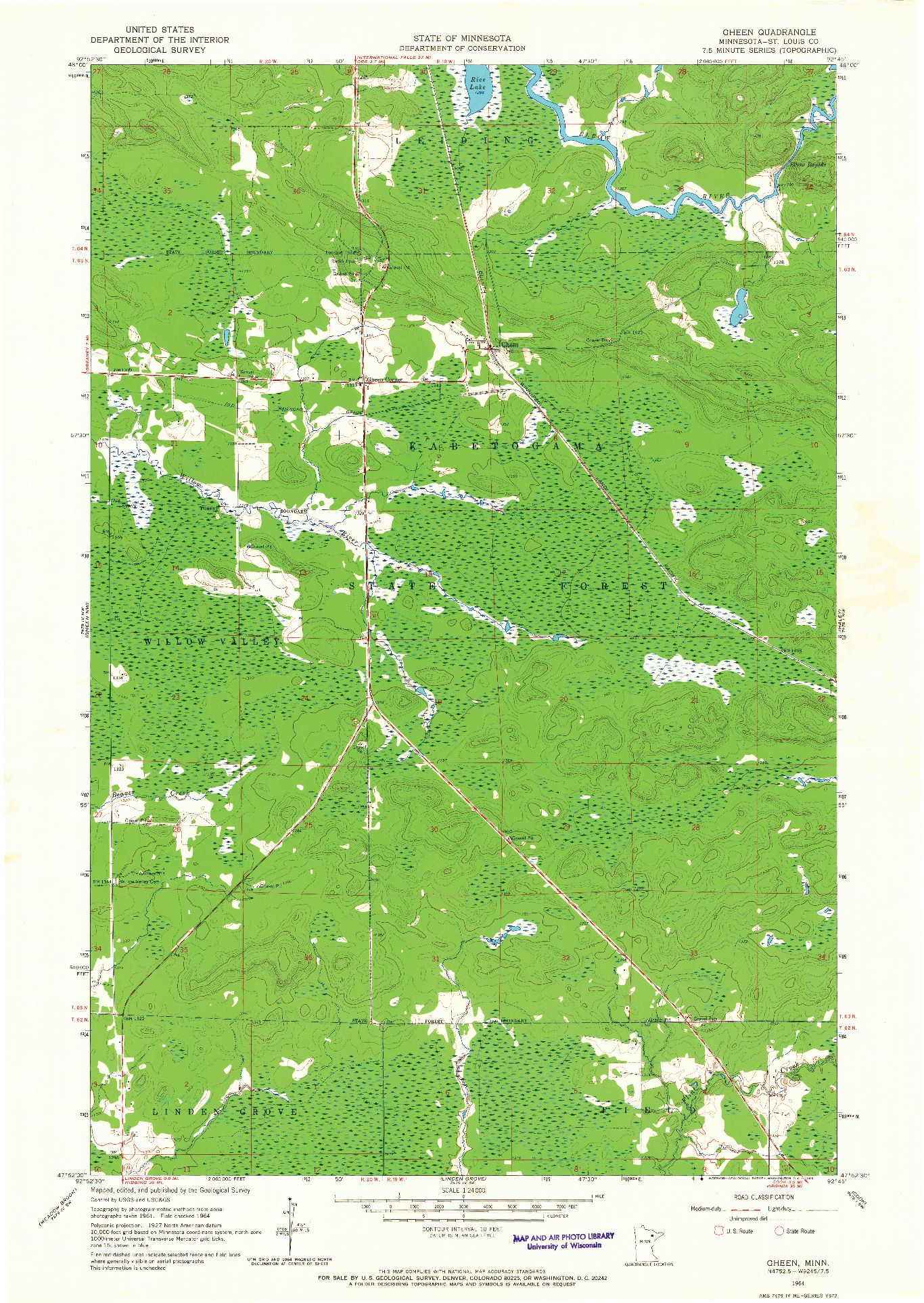 USGS 1:24000-SCALE QUADRANGLE FOR GHEEN, MN 1964