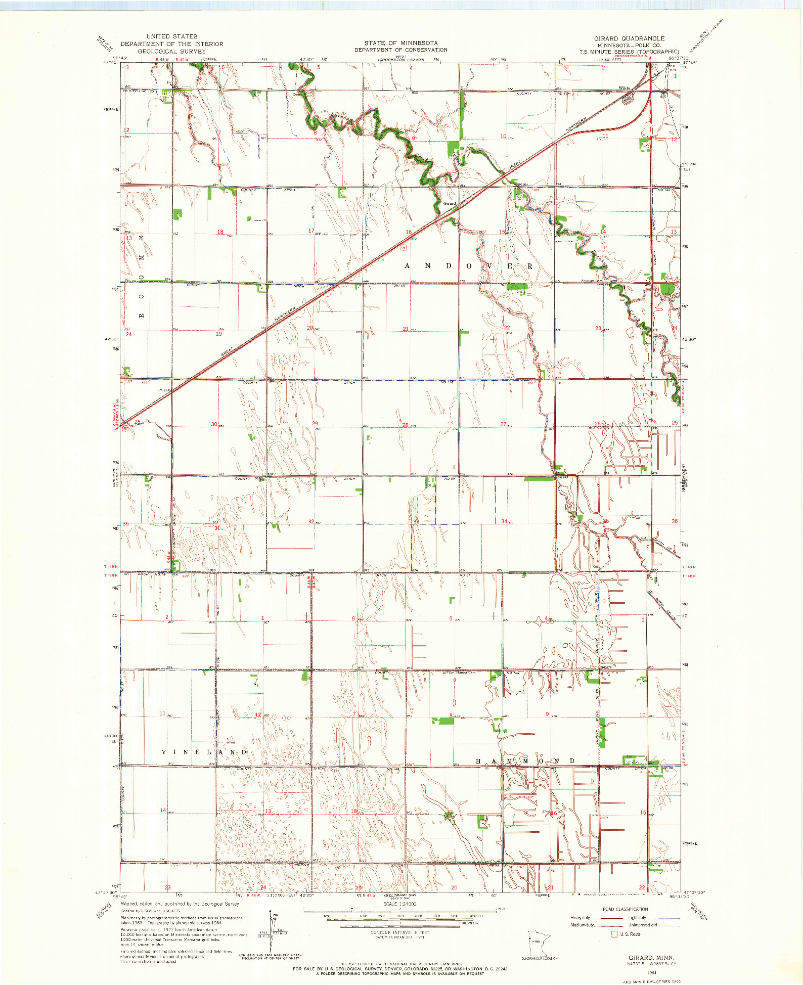 USGS 1:24000-SCALE QUADRANGLE FOR GIRARD, MN 1964