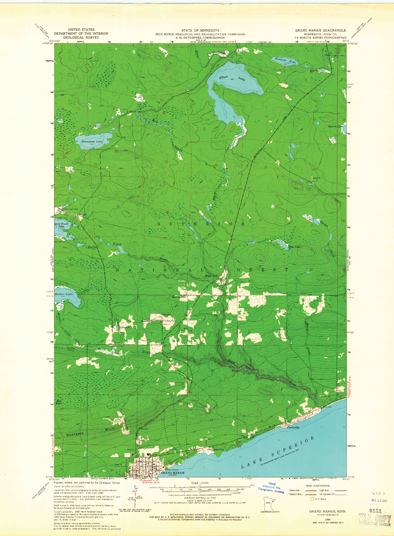 USGS 1:24000-SCALE QUADRANGLE FOR GRAND MARAIS, MN 1960