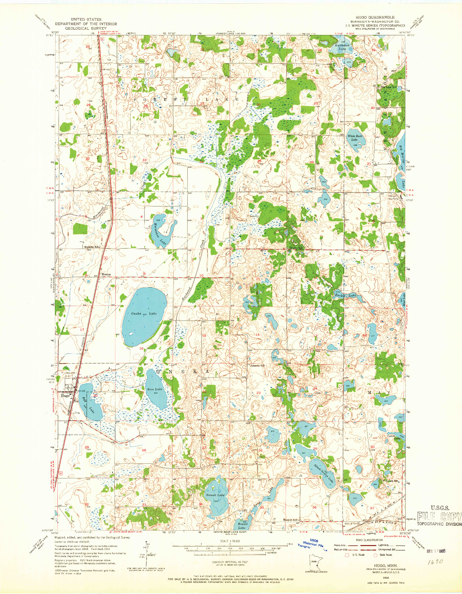 USGS 1:24000-SCALE QUADRANGLE FOR HUGO, MN 1954