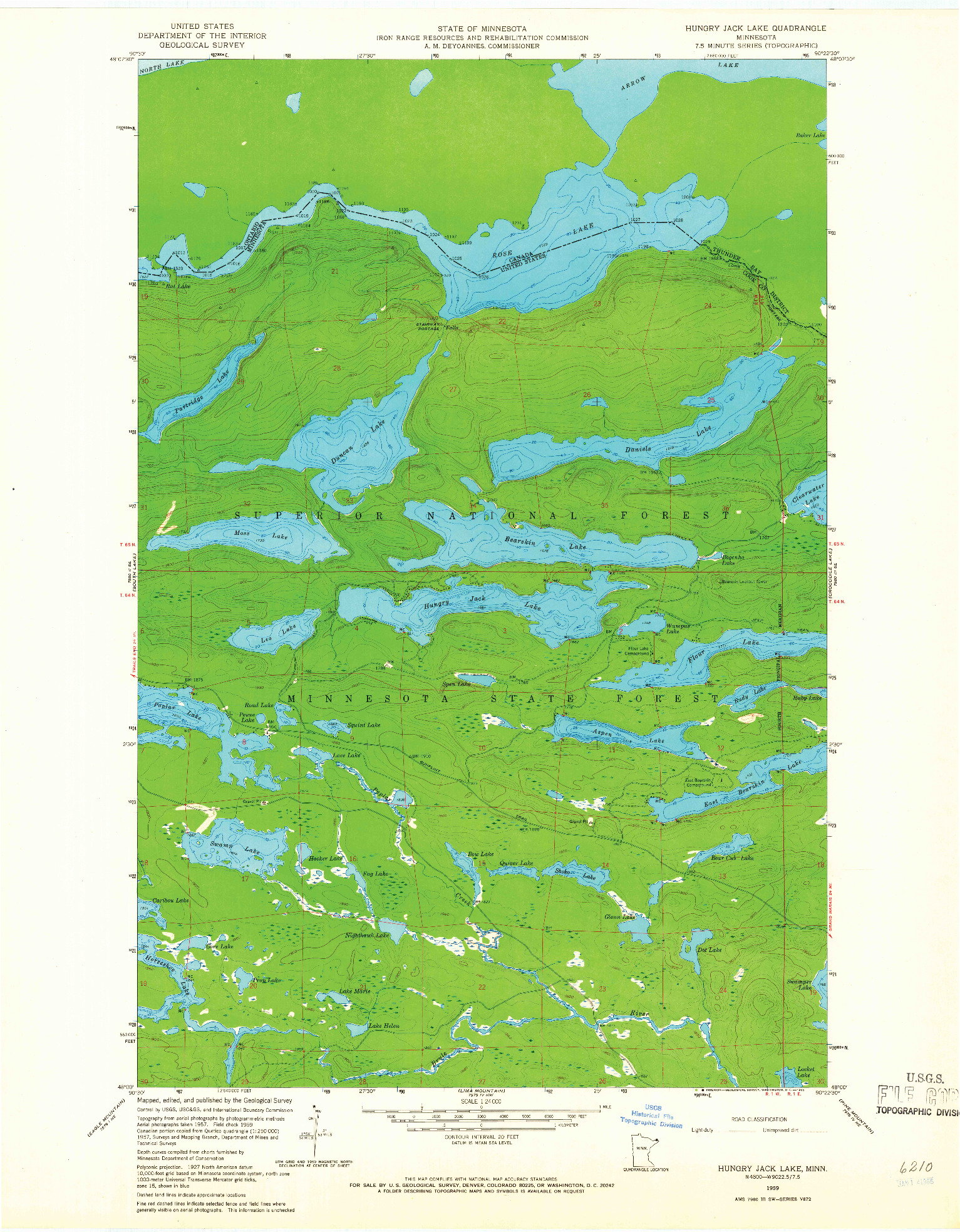 USGS 1:24000-SCALE QUADRANGLE FOR HUNGRY JACK LAKE, MN 1959