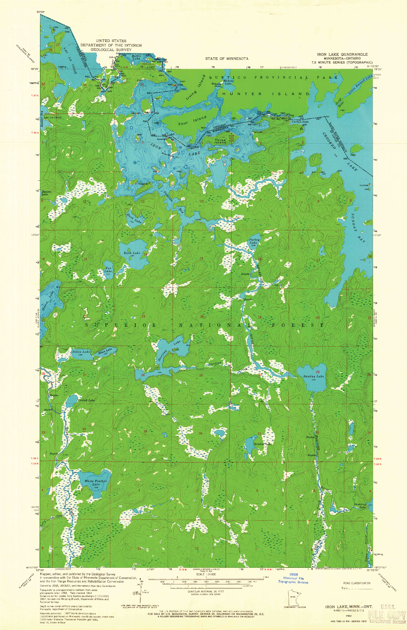 USGS 1:24000-SCALE QUADRANGLE FOR IRON LAKE, MN 1963