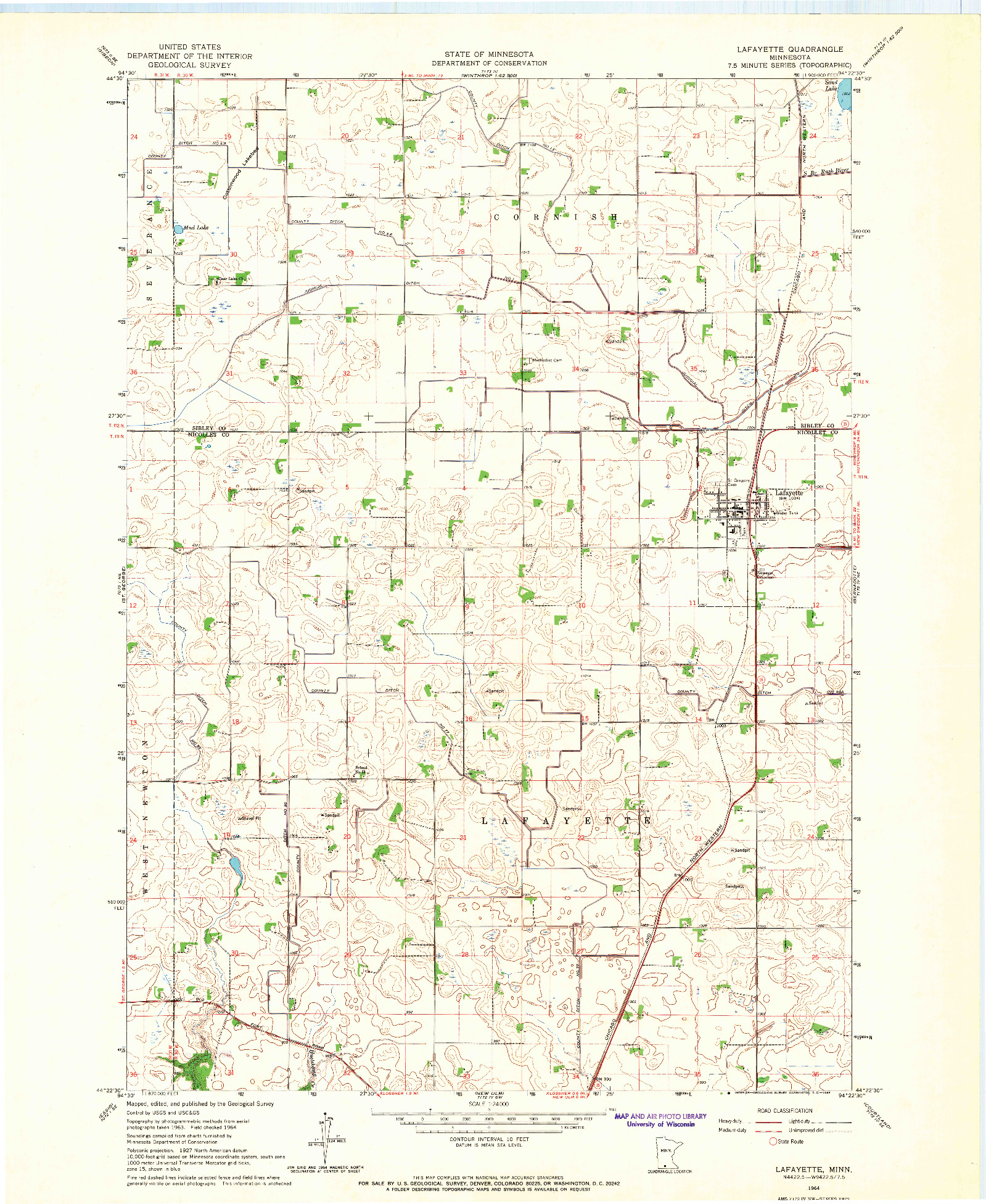 USGS 1:24000-SCALE QUADRANGLE FOR LAFAYETTE, MN 1964