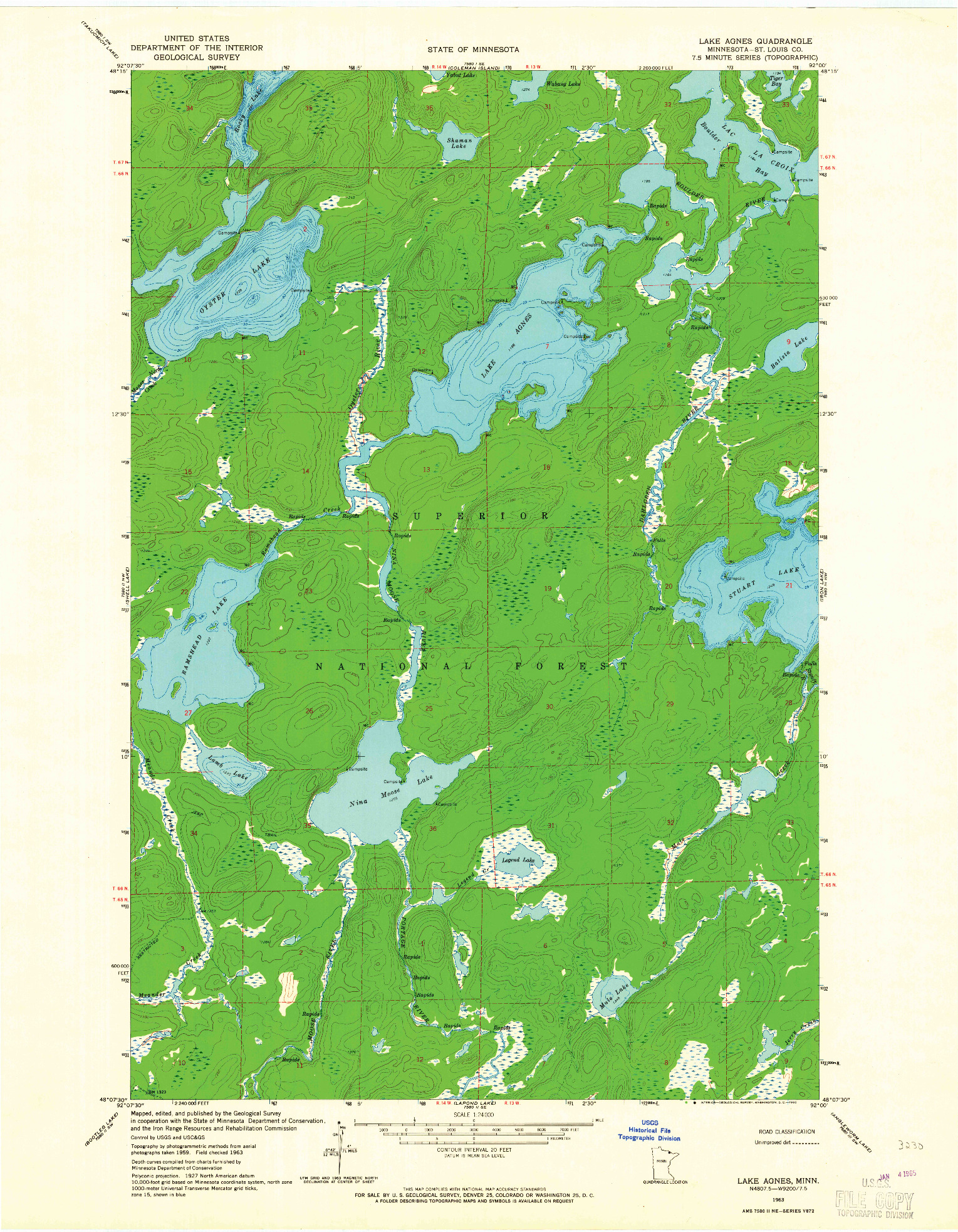 USGS 1:24000-SCALE QUADRANGLE FOR LAKE AGNES, MN 1963