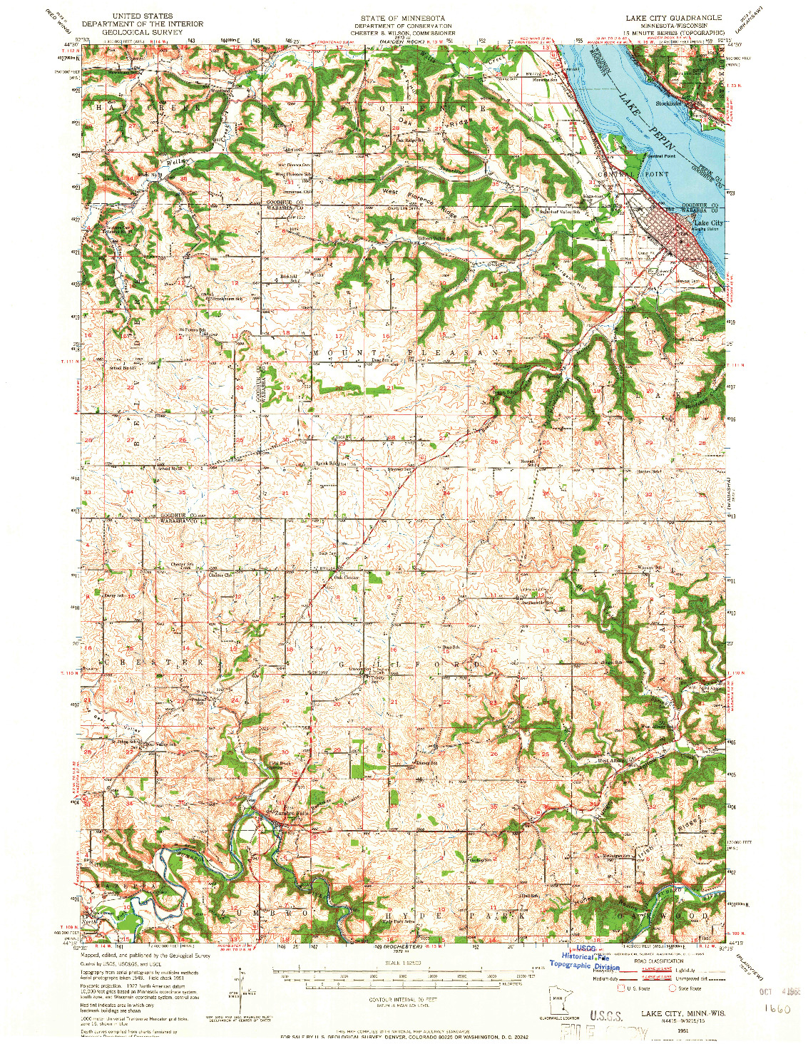 USGS 1:62500-SCALE QUADRANGLE FOR LAKE CITY, MN 1951