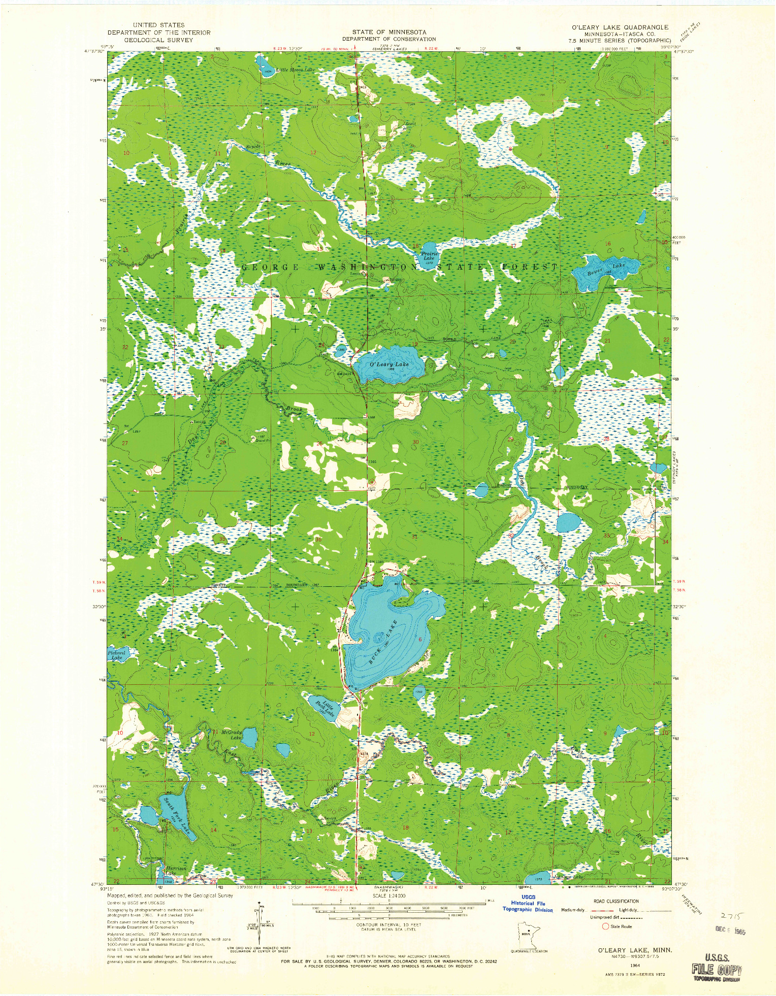 USGS 1:24000-SCALE QUADRANGLE FOR O'LEARY LAKE, MN 1964