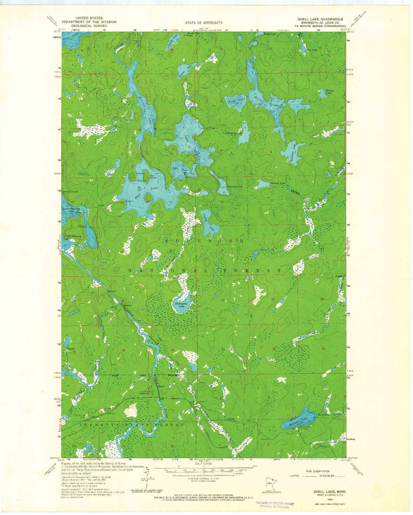 USGS 1:24000-SCALE QUADRANGLE FOR SHELL LAKE, MN 1963