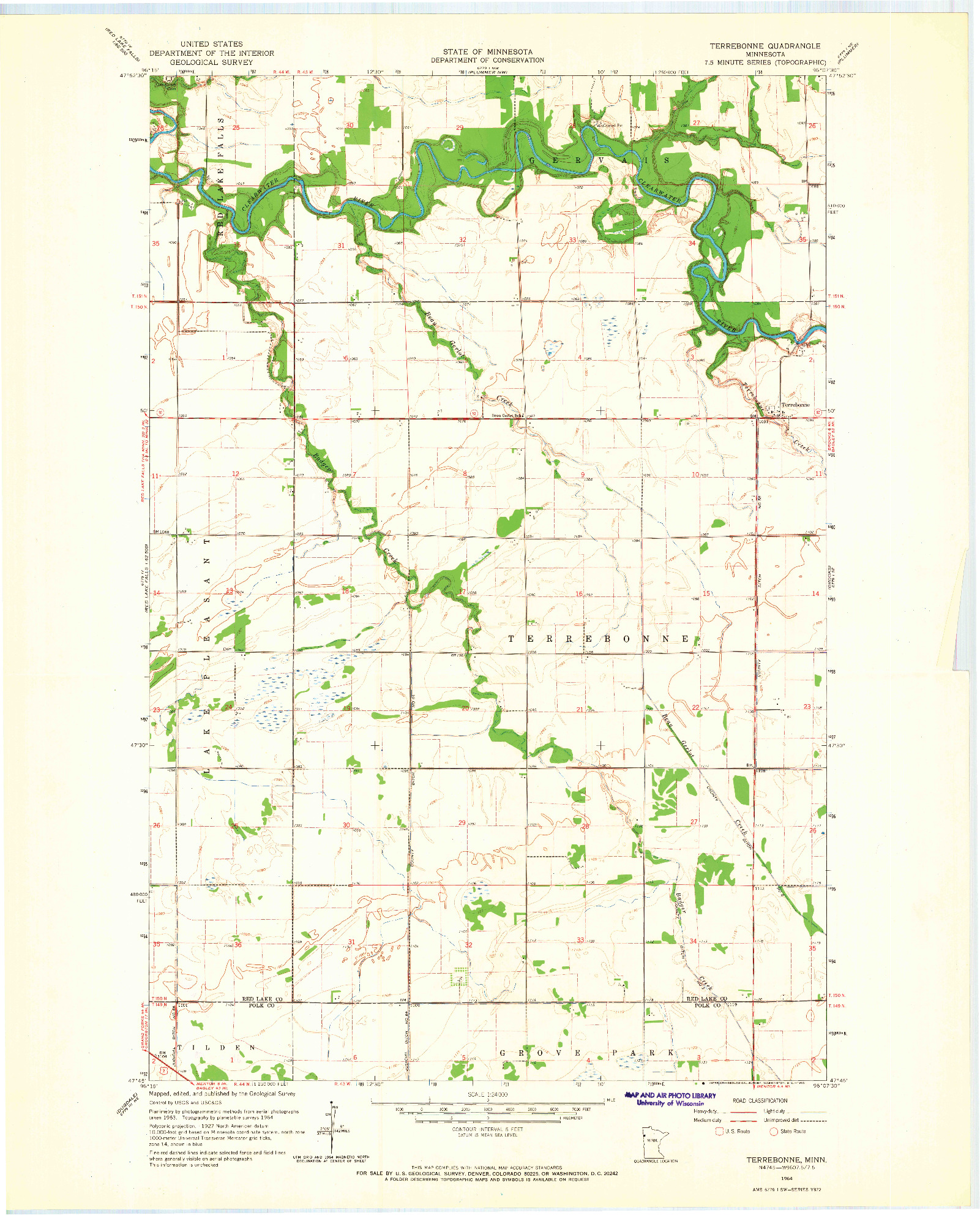 USGS 1:24000-SCALE QUADRANGLE FOR TERREBONNE, MN 1964