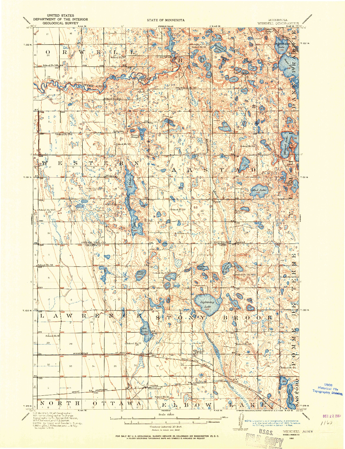 USGS 1:62500-SCALE QUADRANGLE FOR WENDELL, MN 1910